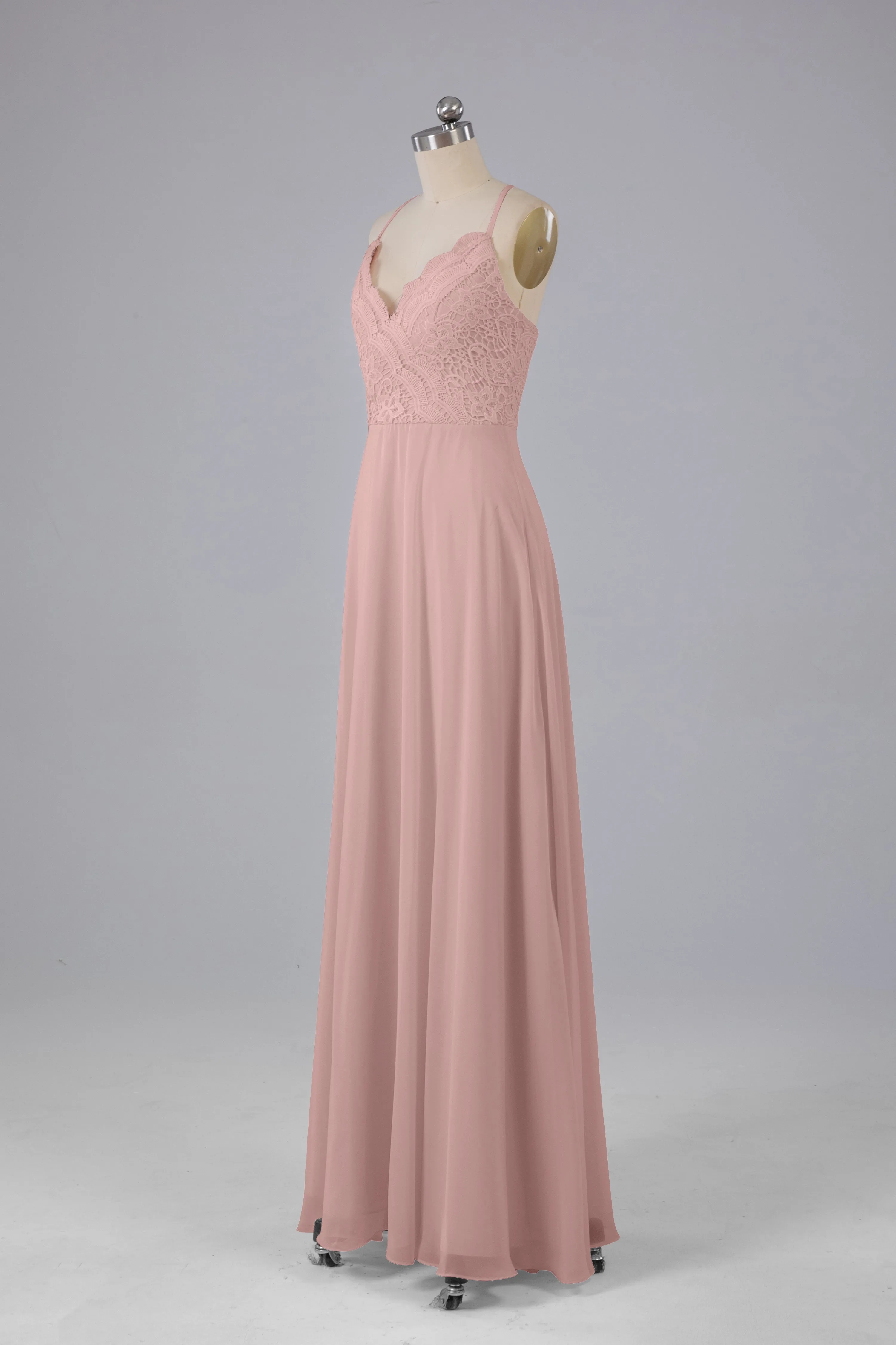 Backless Spaghetti Straps Lace Bridesmaid Dresses