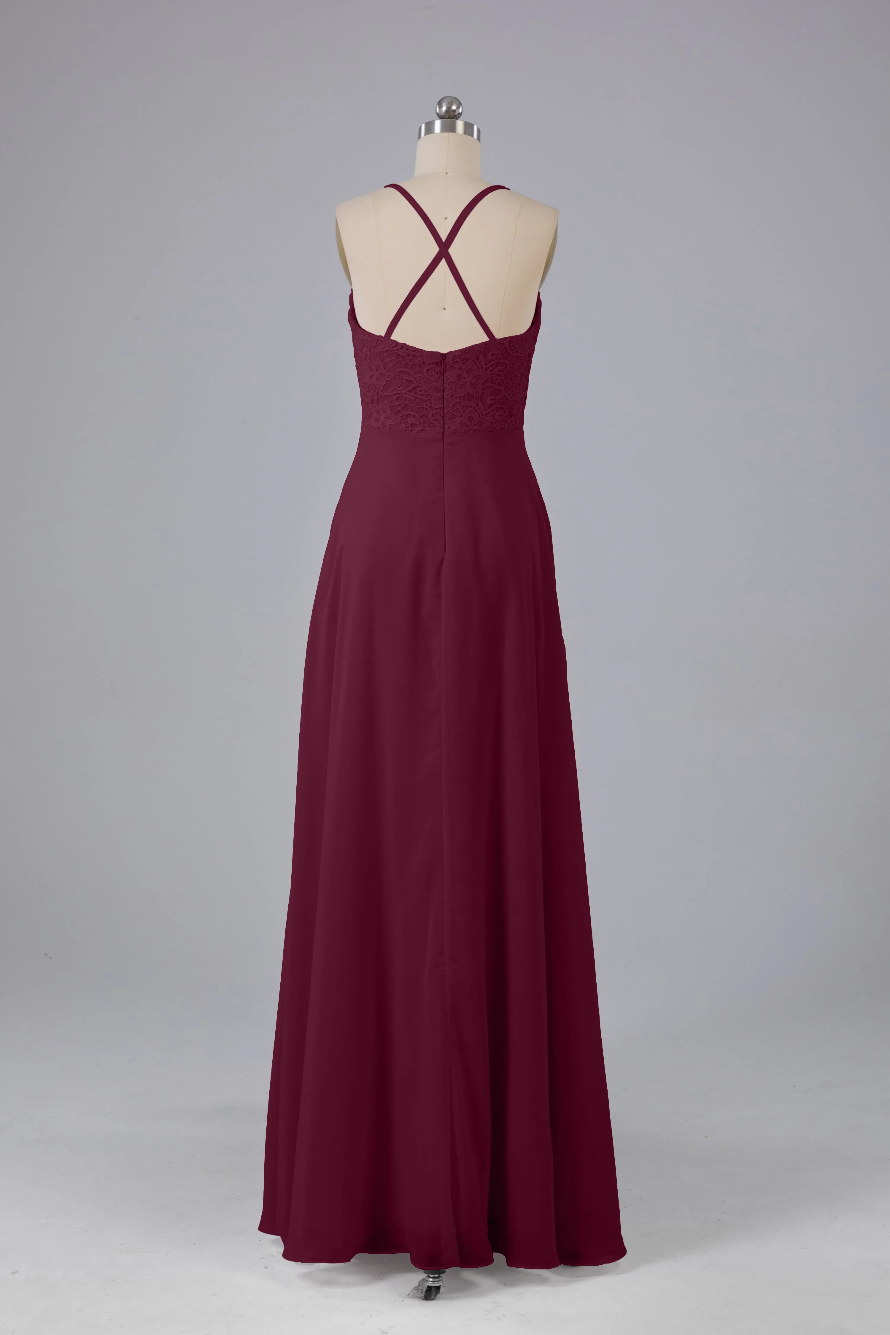 Backless Spaghetti Straps Lace Bridesmaid Dresses