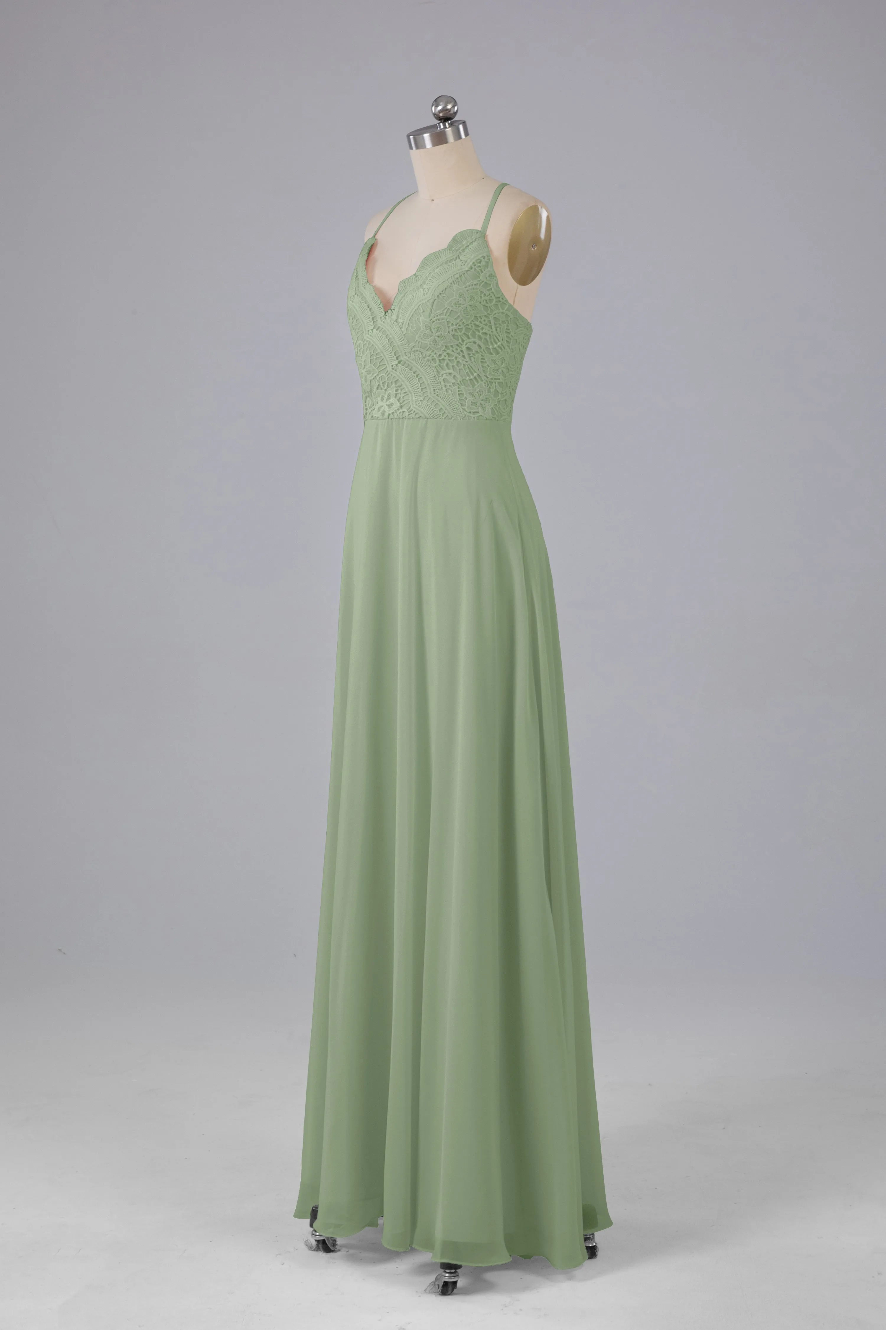 Backless Spaghetti Straps Lace Bridesmaid Dresses