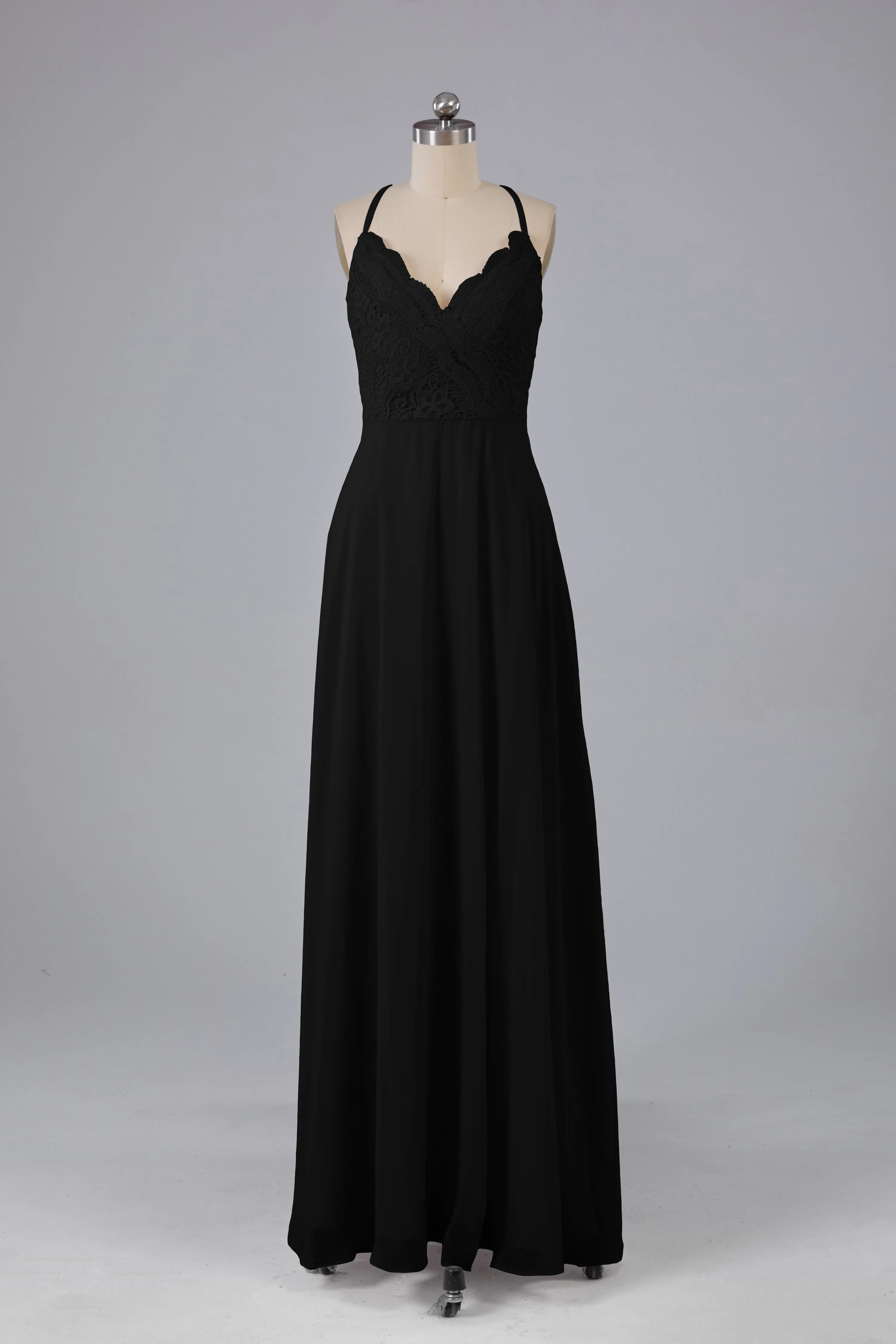 Backless Spaghetti Straps Lace Bridesmaid Dresses