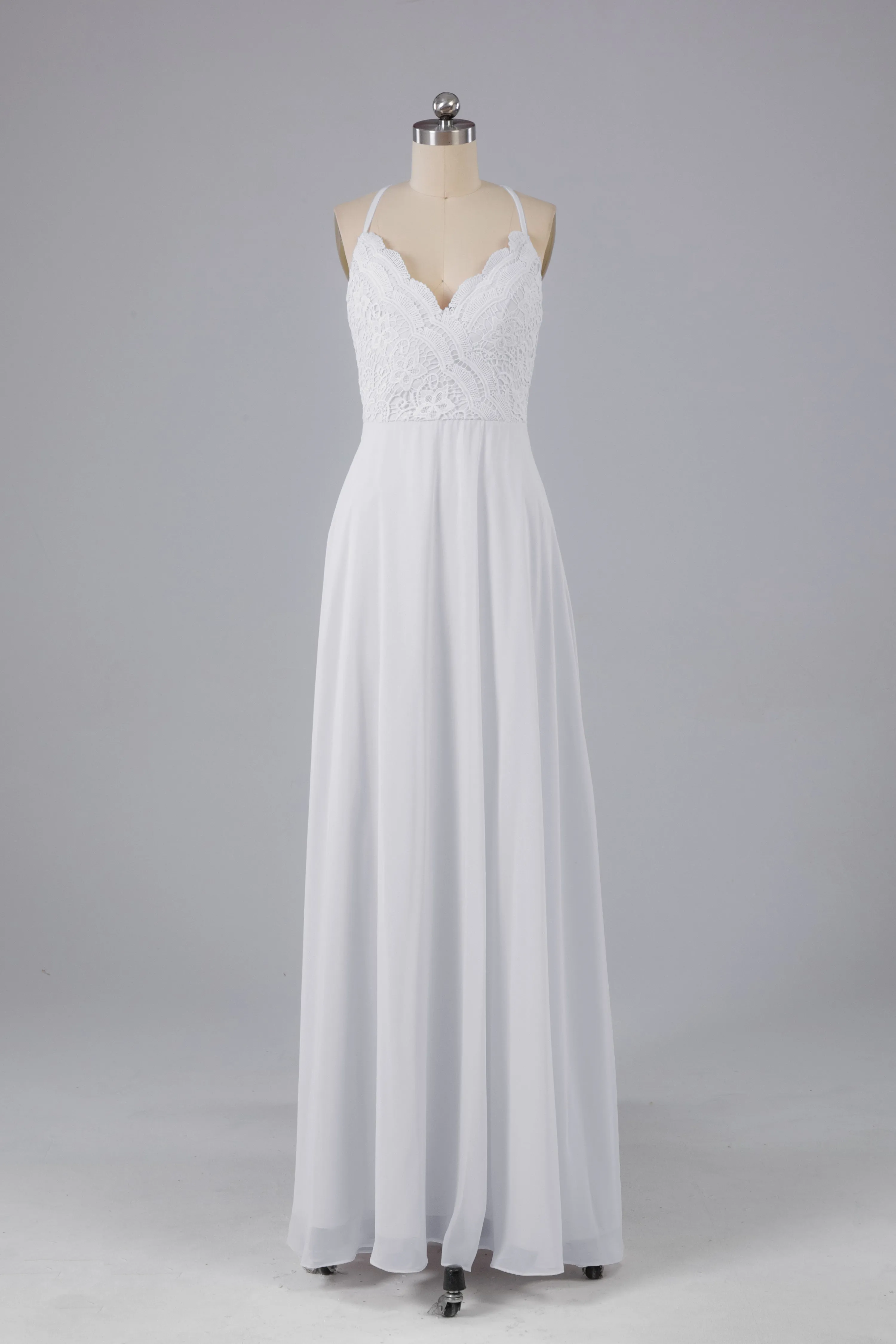 Backless Spaghetti Straps Lace Bridesmaid Dresses