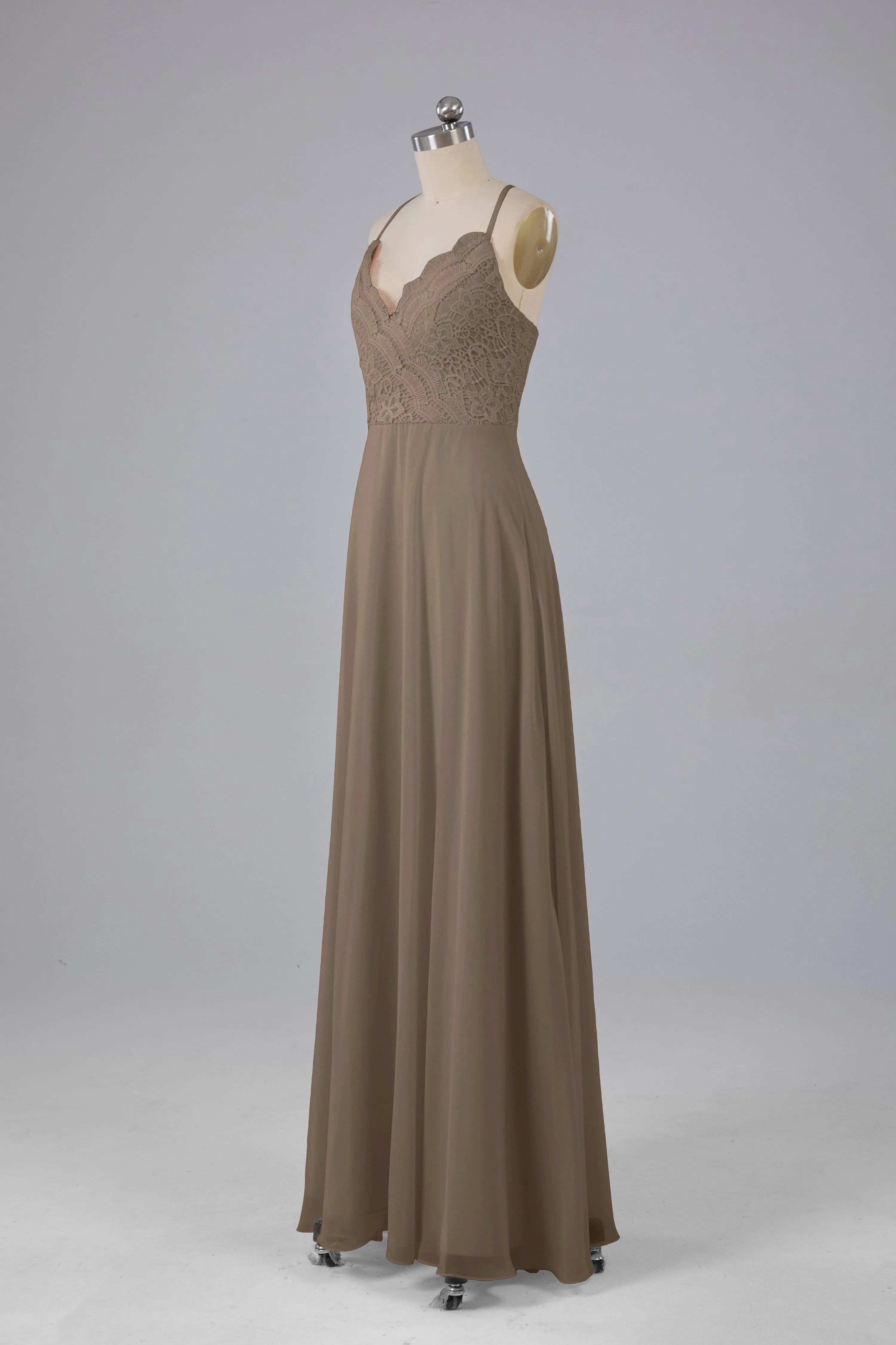 Backless Spaghetti Straps Lace Bridesmaid Dresses