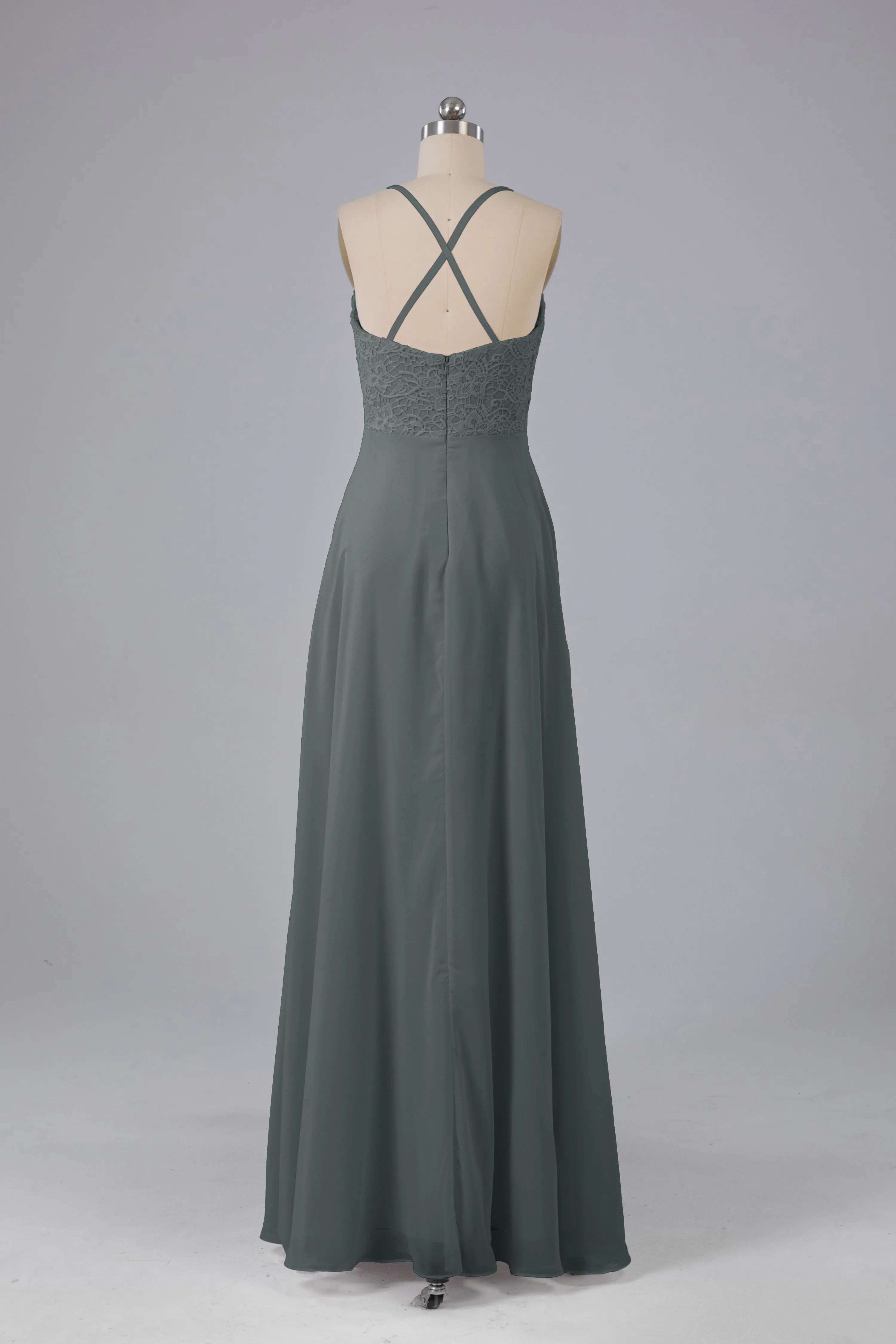 Backless Spaghetti Straps Lace Bridesmaid Dresses