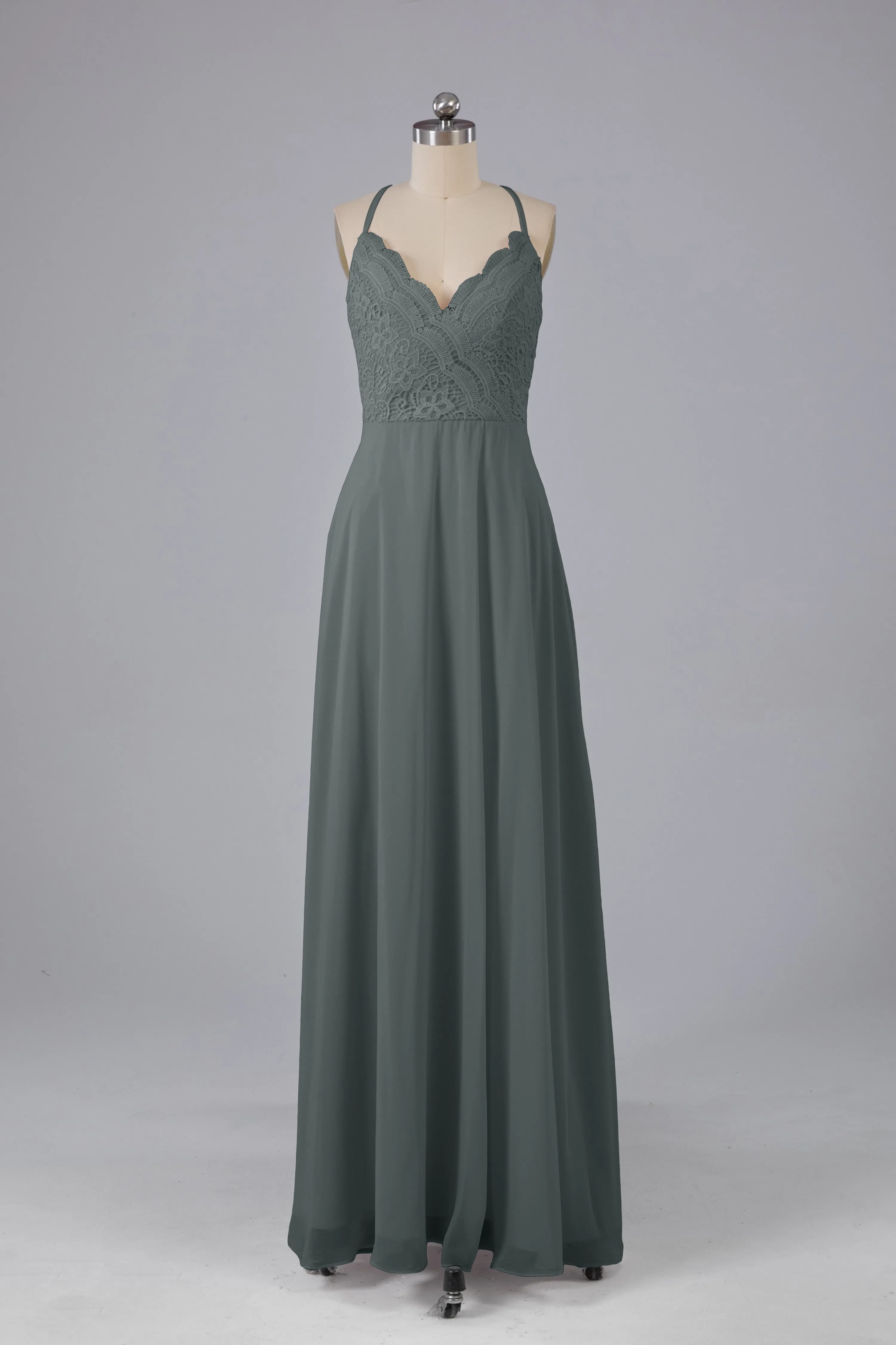 Backless Spaghetti Straps Lace Bridesmaid Dresses