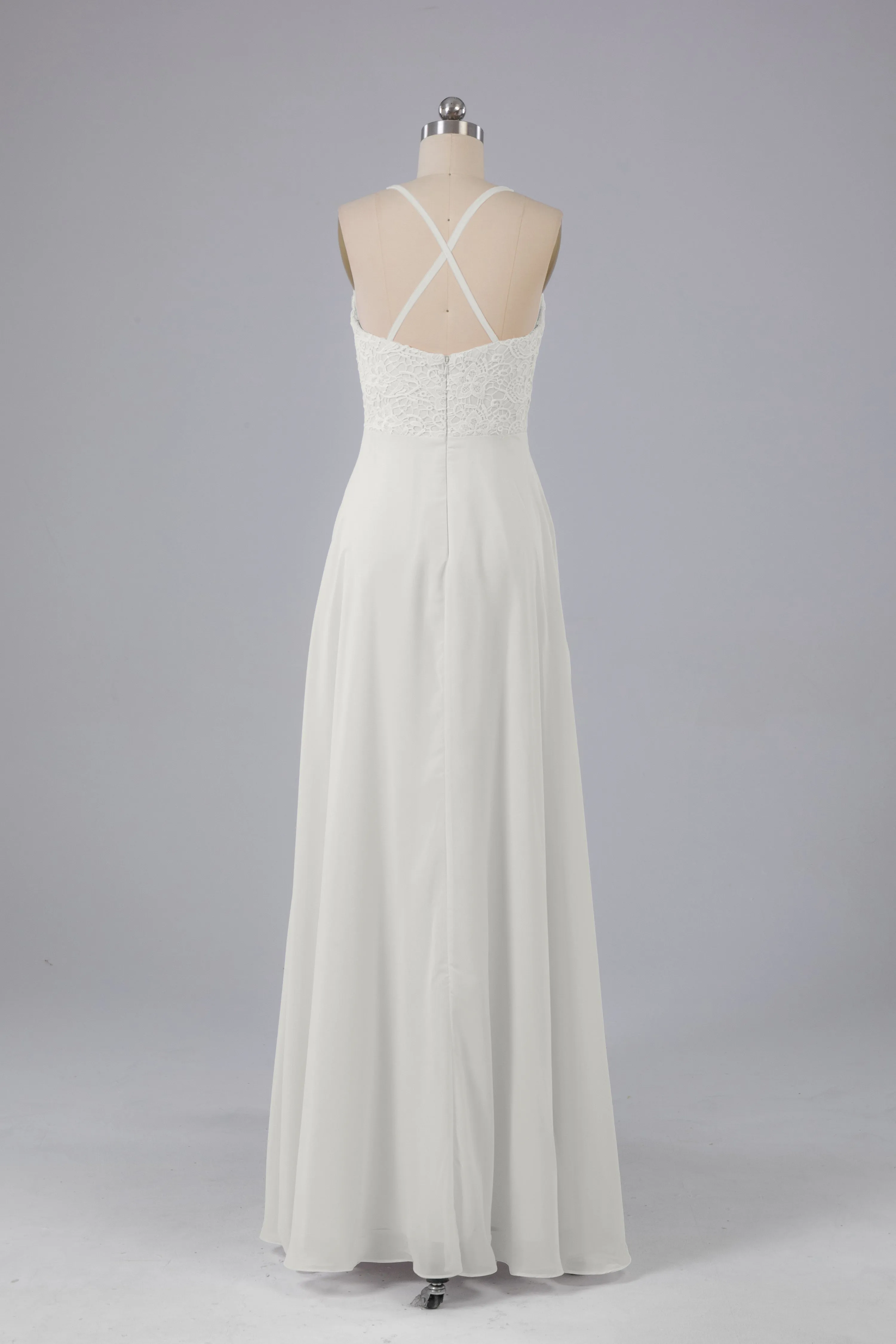 Backless Spaghetti Straps Lace Bridesmaid Dresses