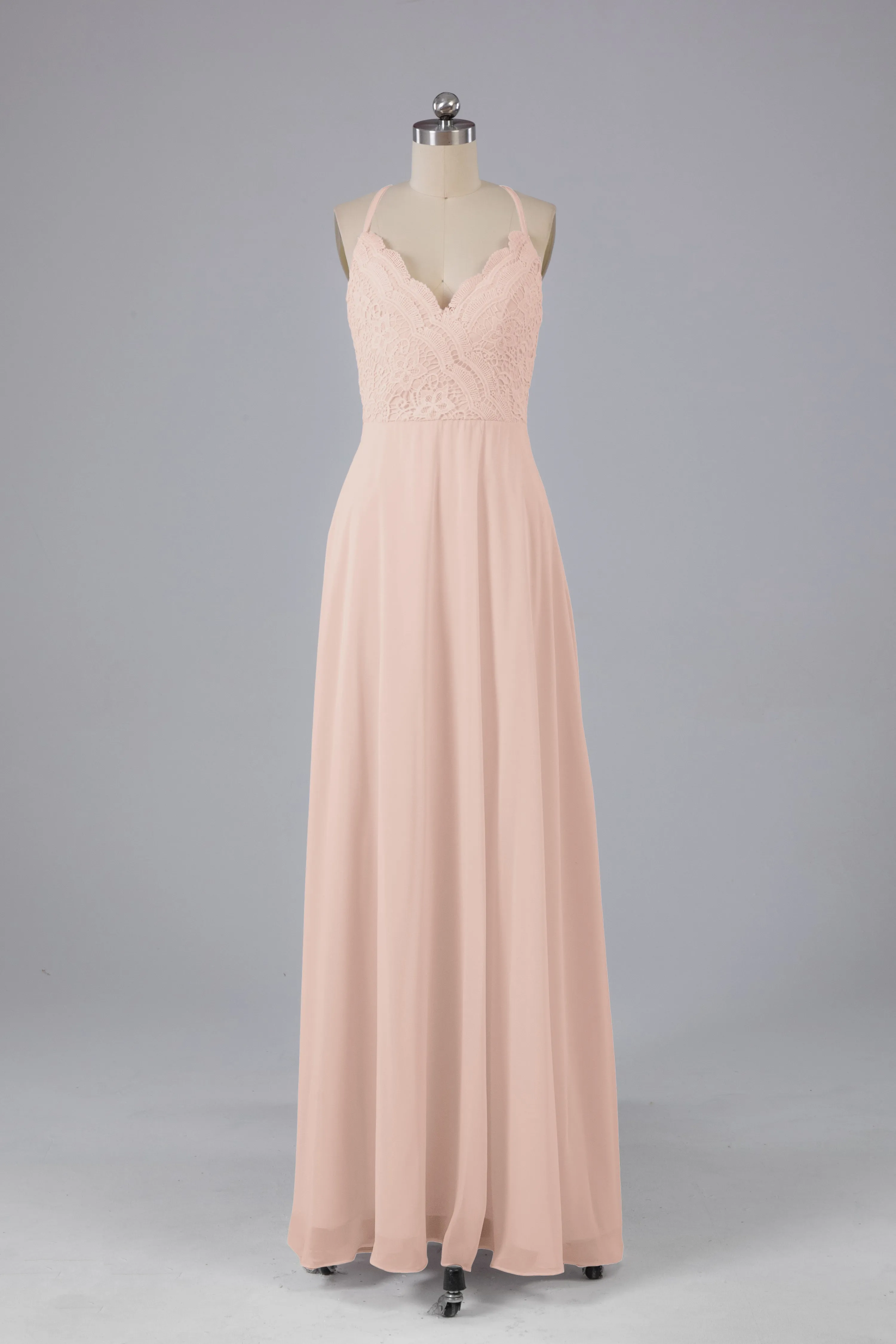 Backless Spaghetti Straps Lace Bridesmaid Dresses