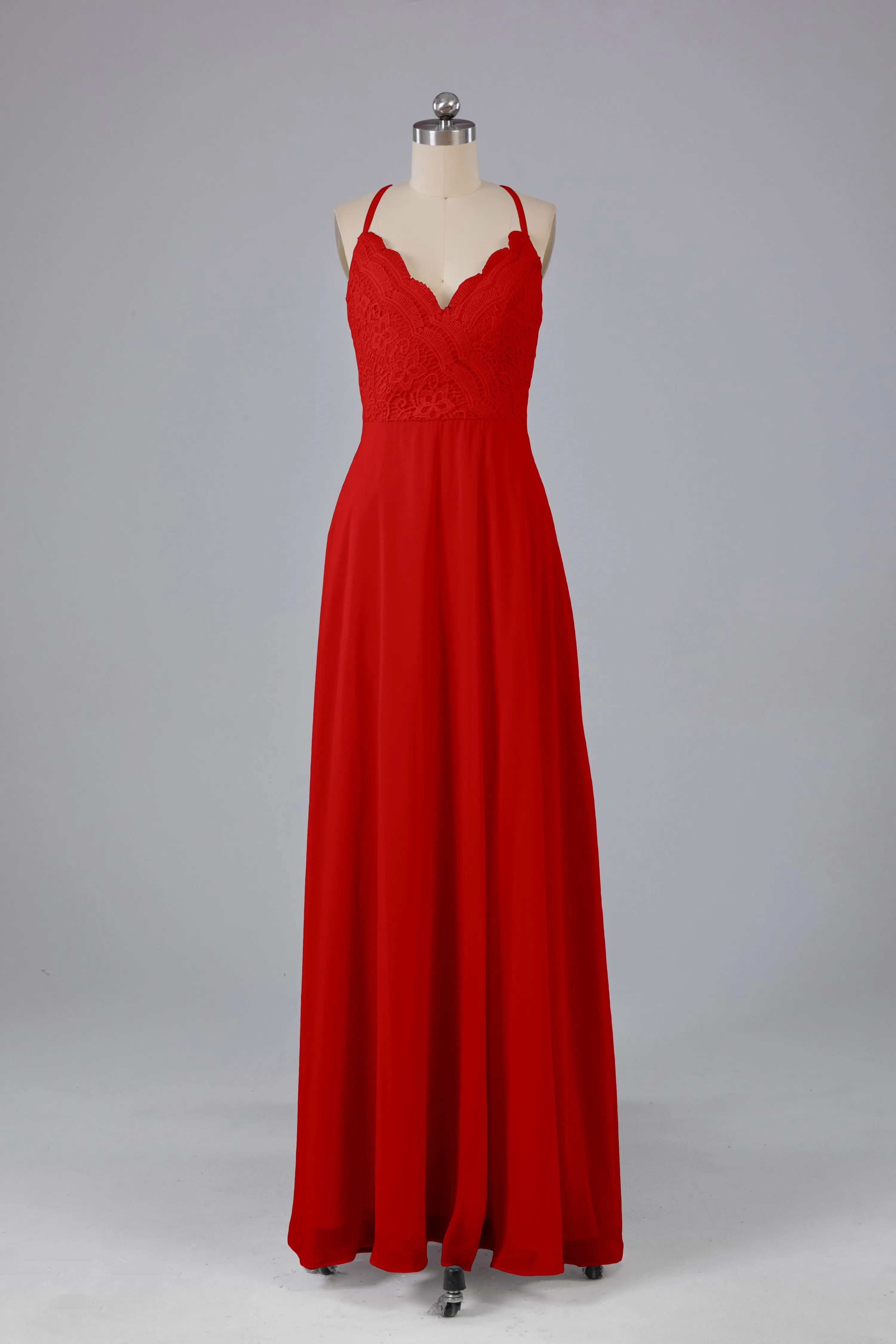 Backless Spaghetti Straps Lace Bridesmaid Dresses