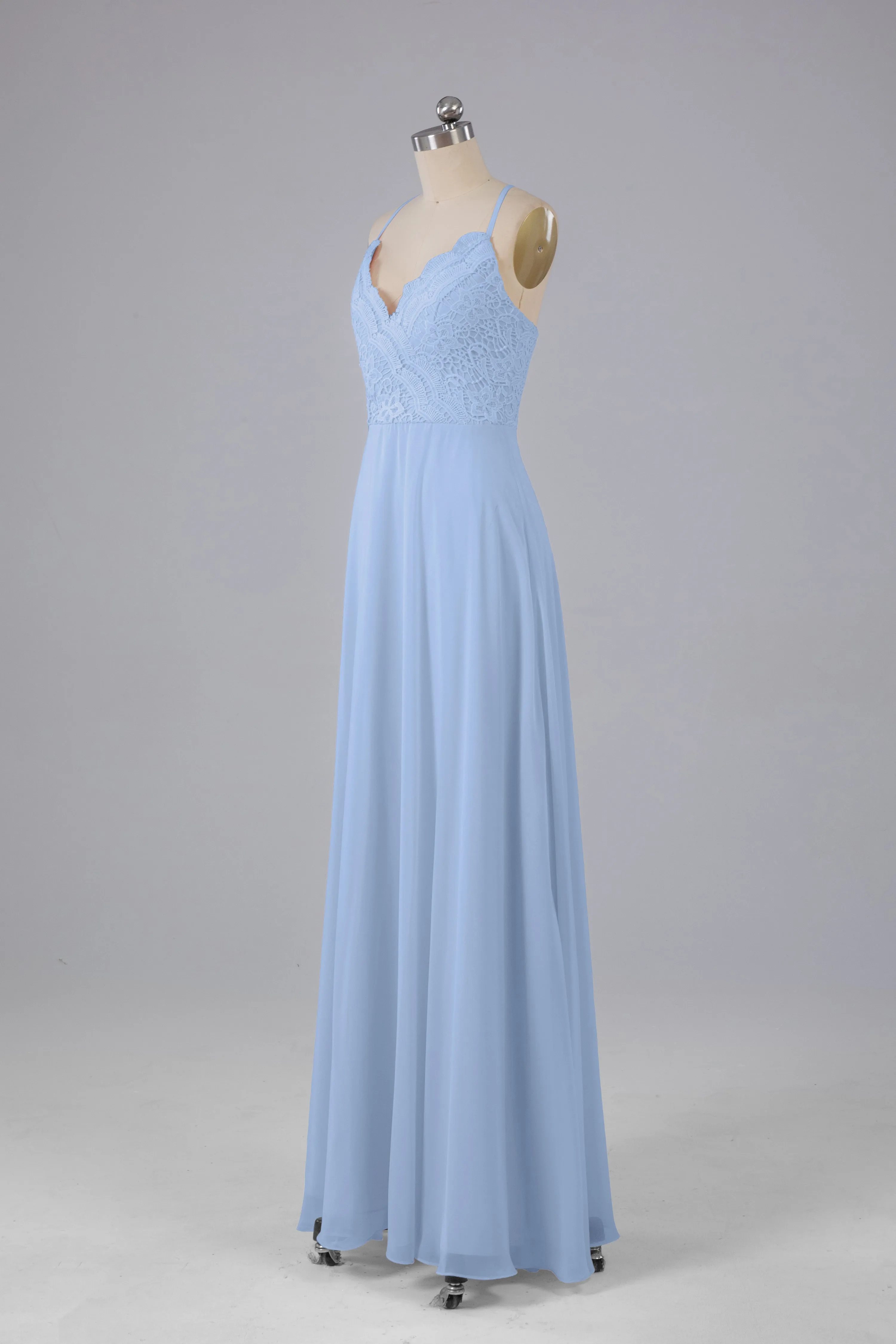 Backless Spaghetti Straps Lace Bridesmaid Dresses