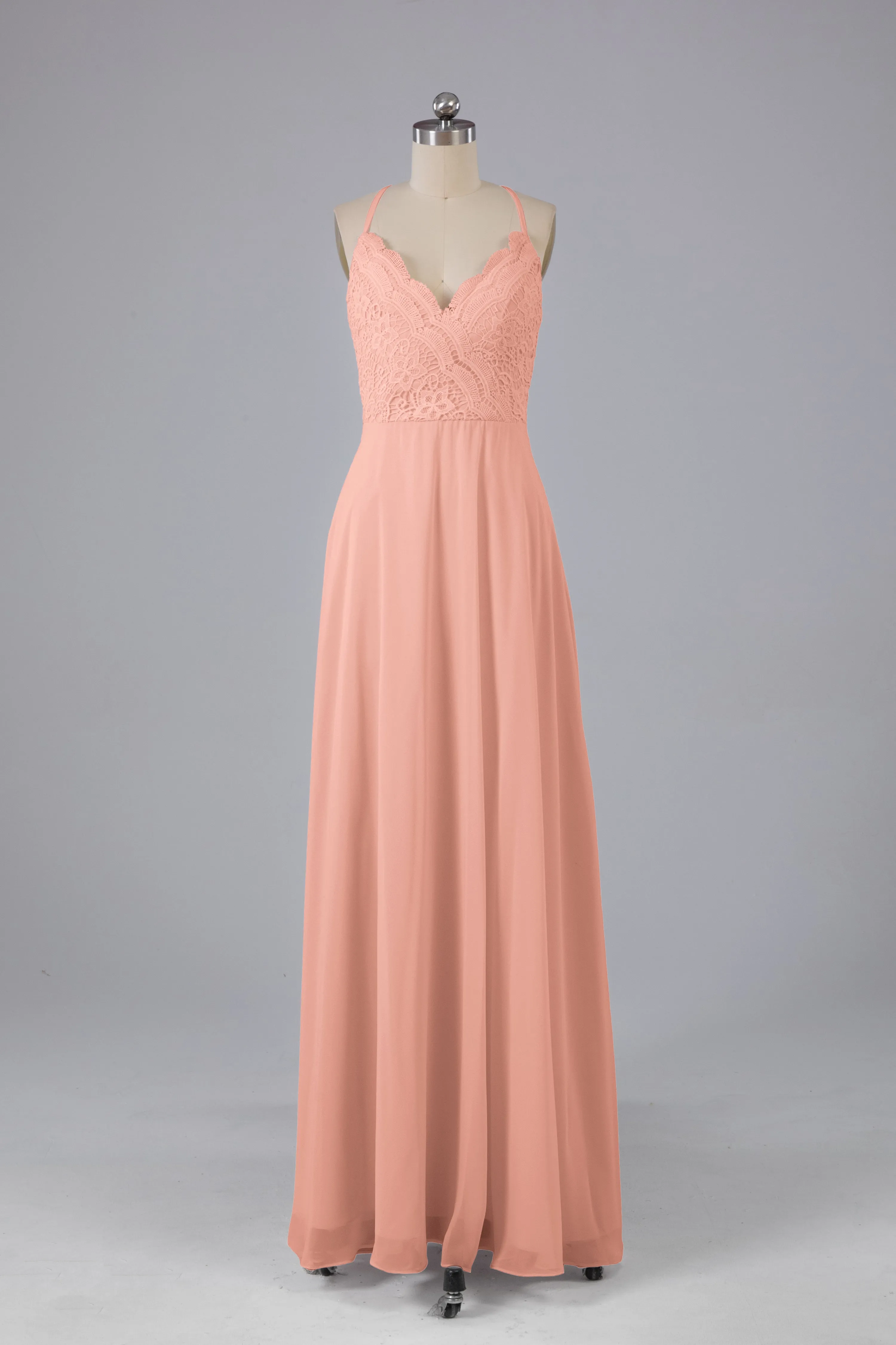 Backless Spaghetti Straps Lace Bridesmaid Dresses