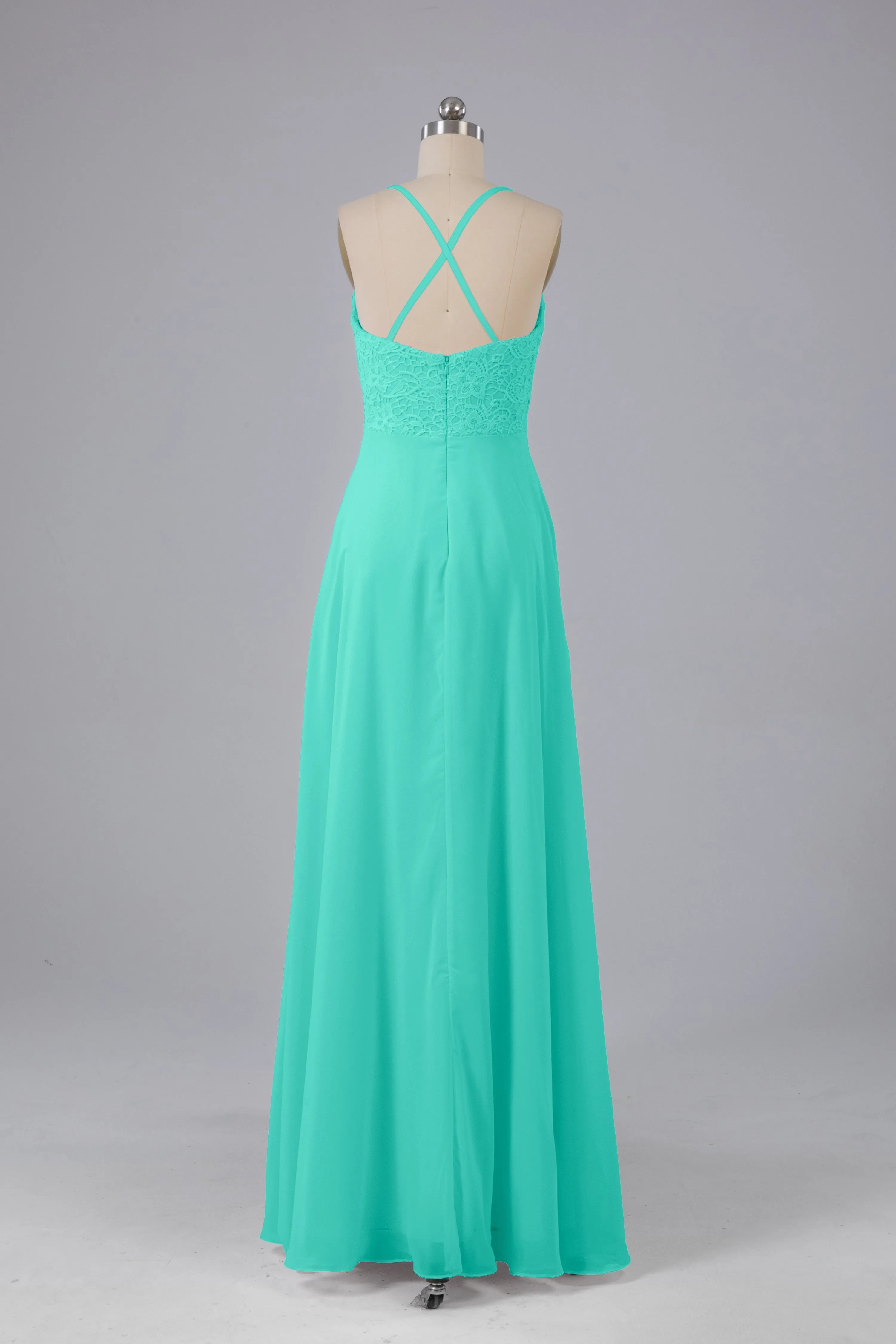 Backless Spaghetti Straps Lace Bridesmaid Dresses