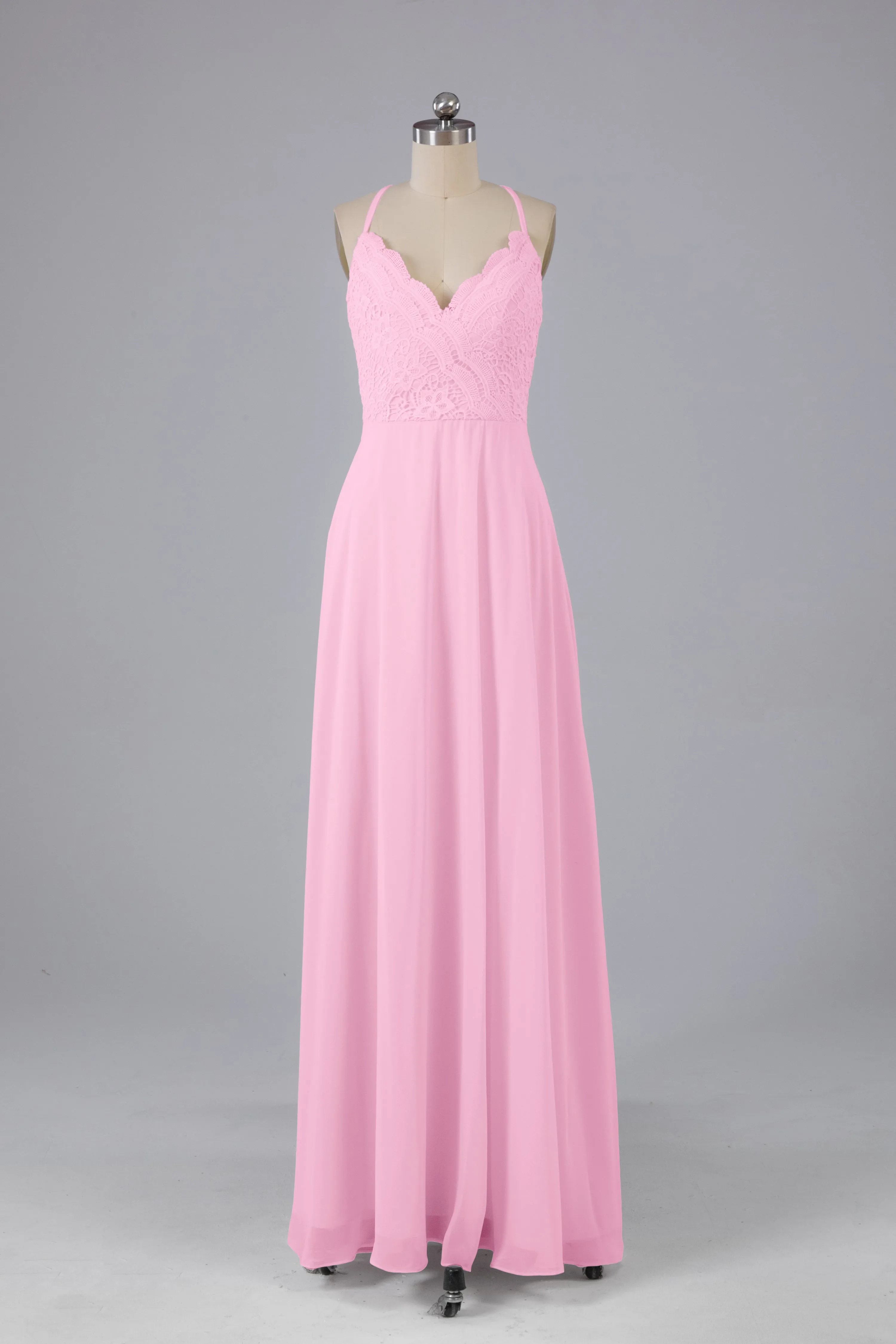 Backless Spaghetti Straps Lace Bridesmaid Dresses