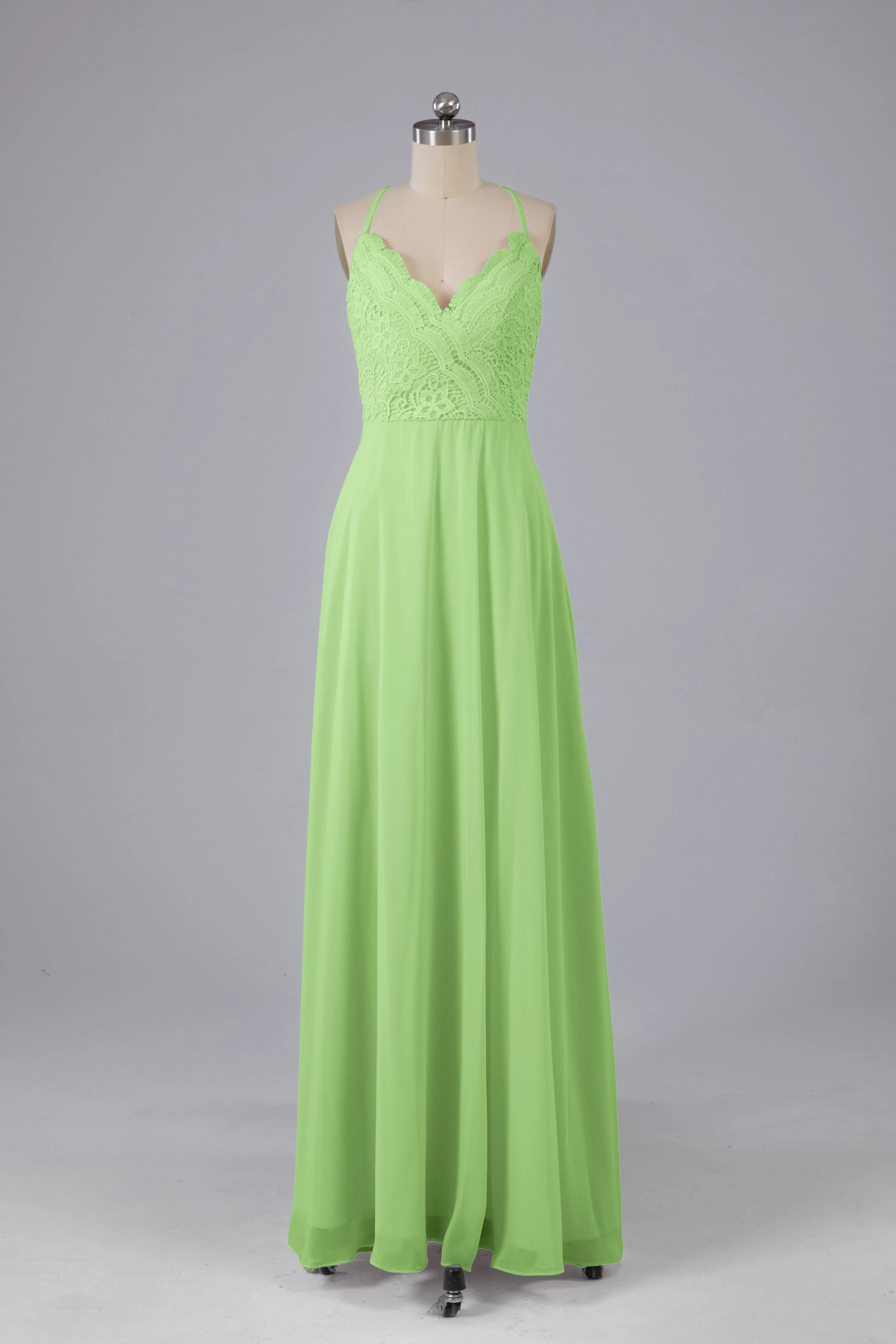 Backless Spaghetti Straps Lace Bridesmaid Dresses
