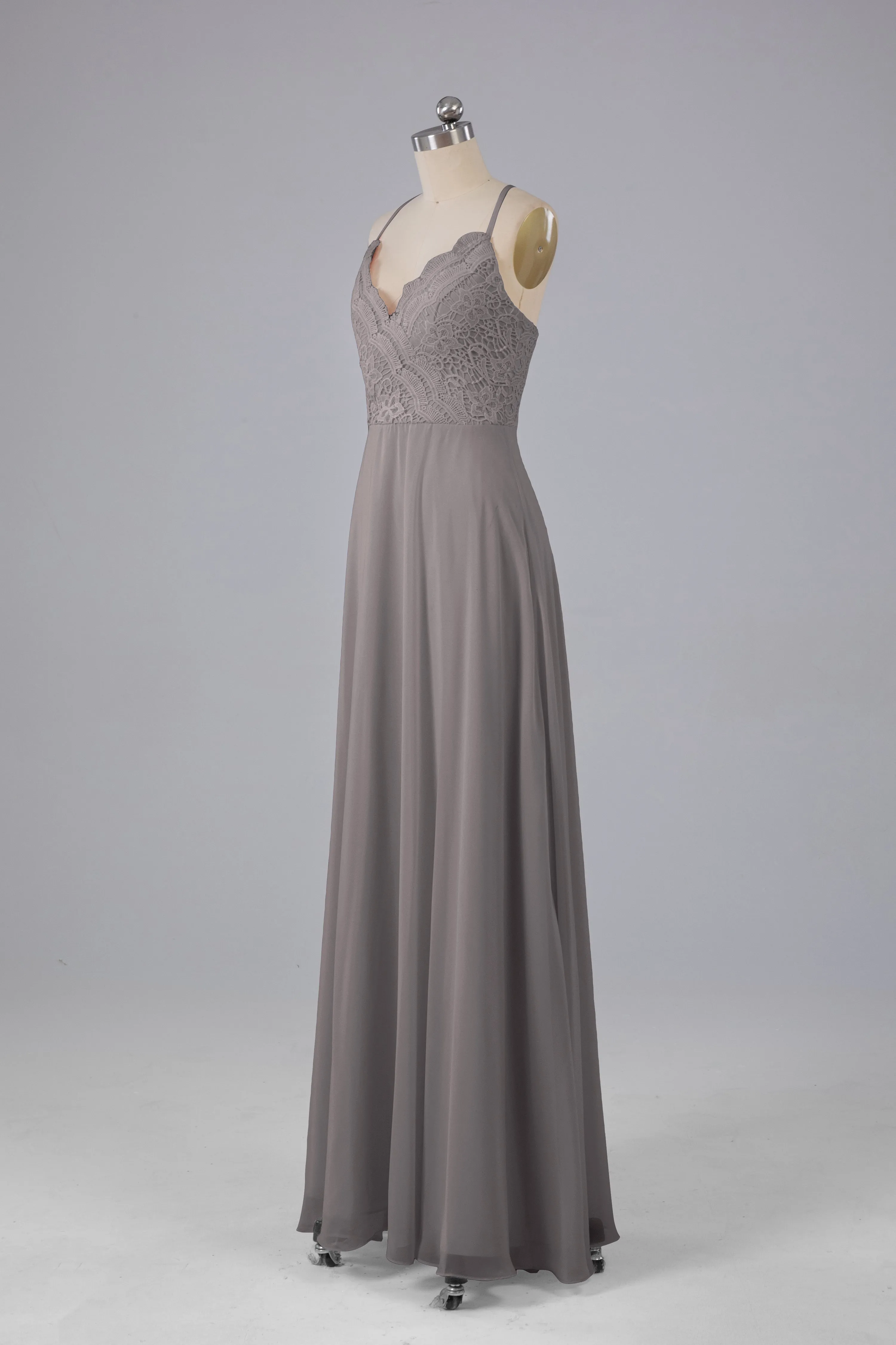 Backless Spaghetti Straps Lace Bridesmaid Dresses