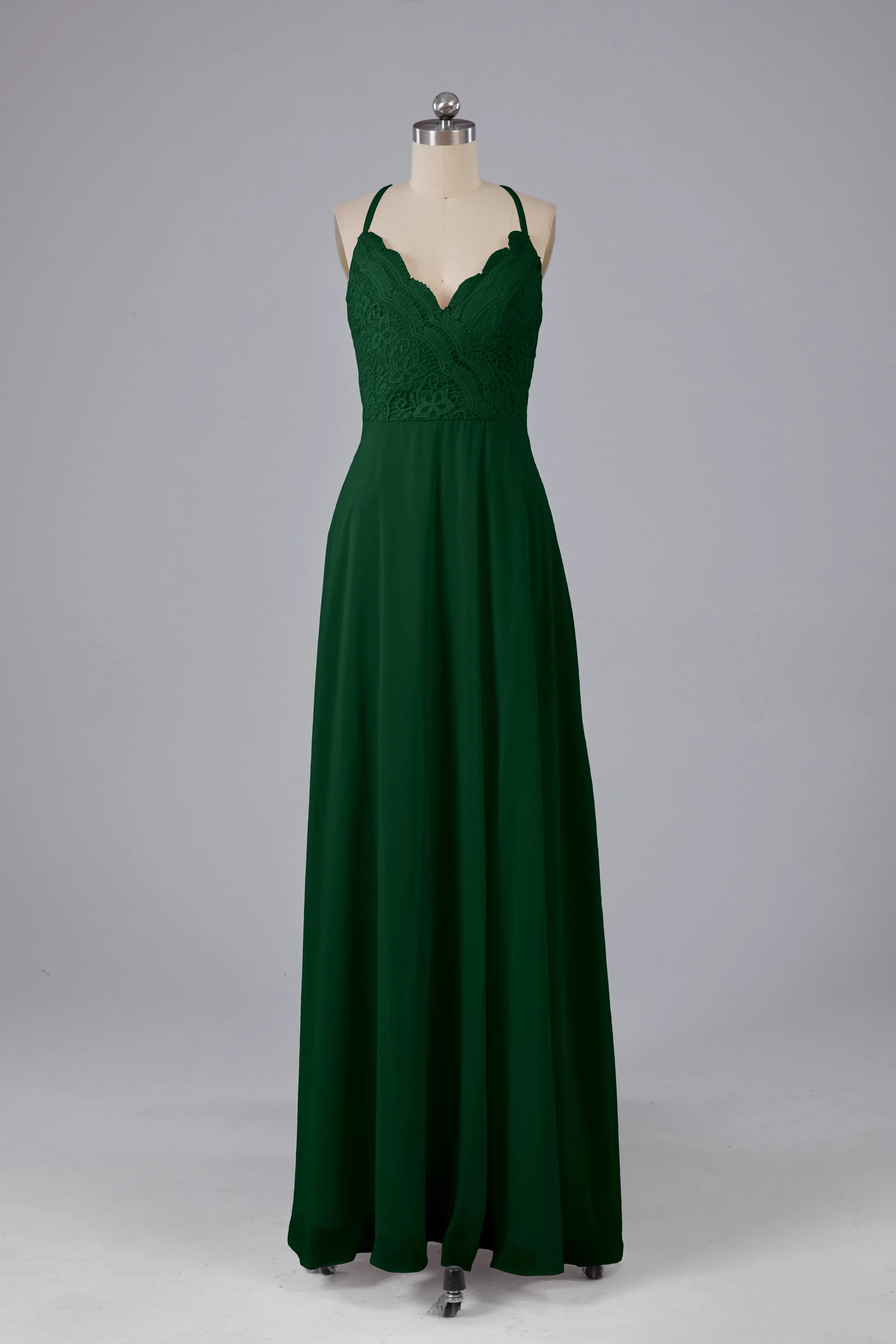 Backless Spaghetti Straps Lace Bridesmaid Dresses