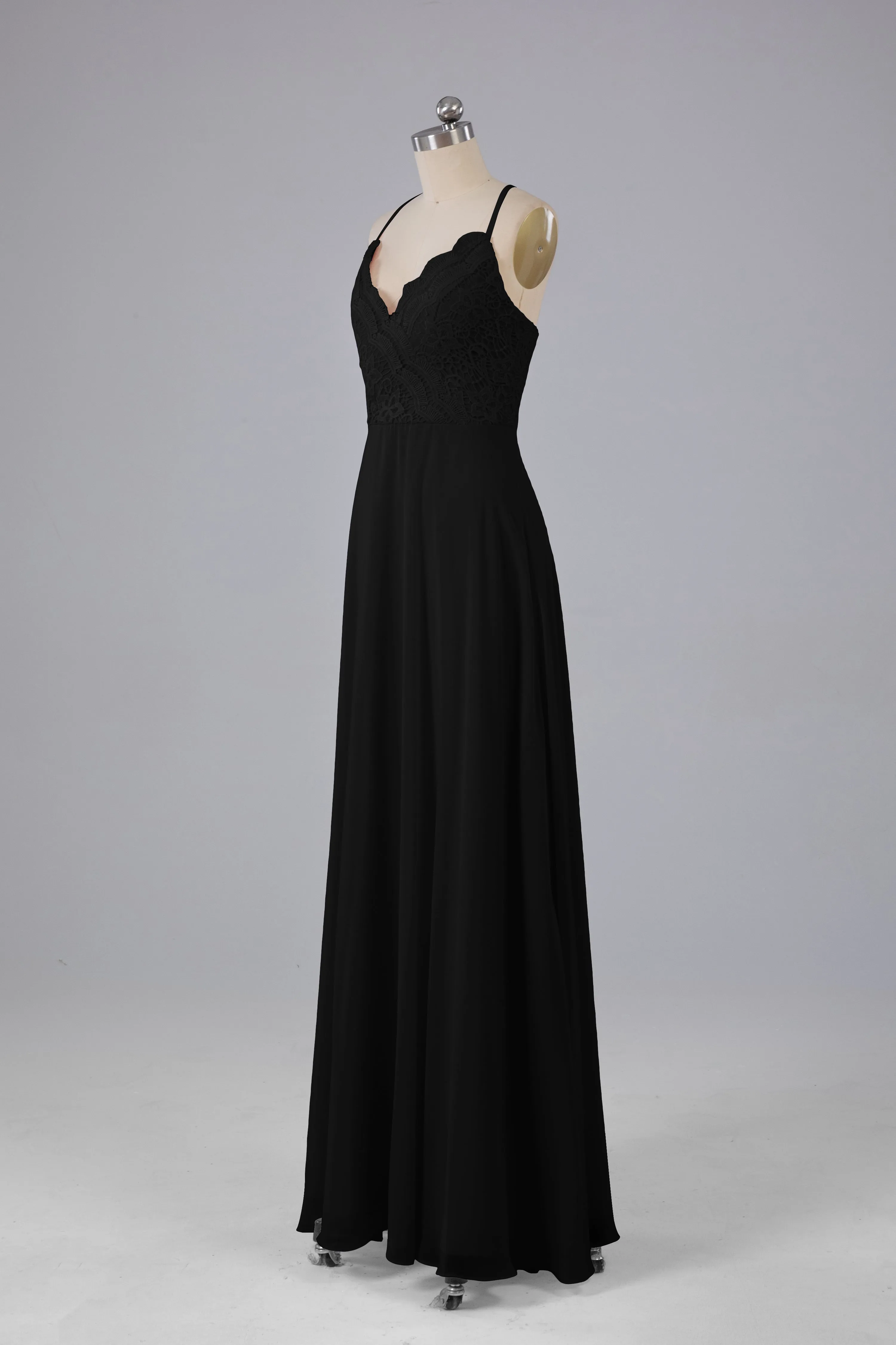 Backless Spaghetti Straps Lace Bridesmaid Dresses