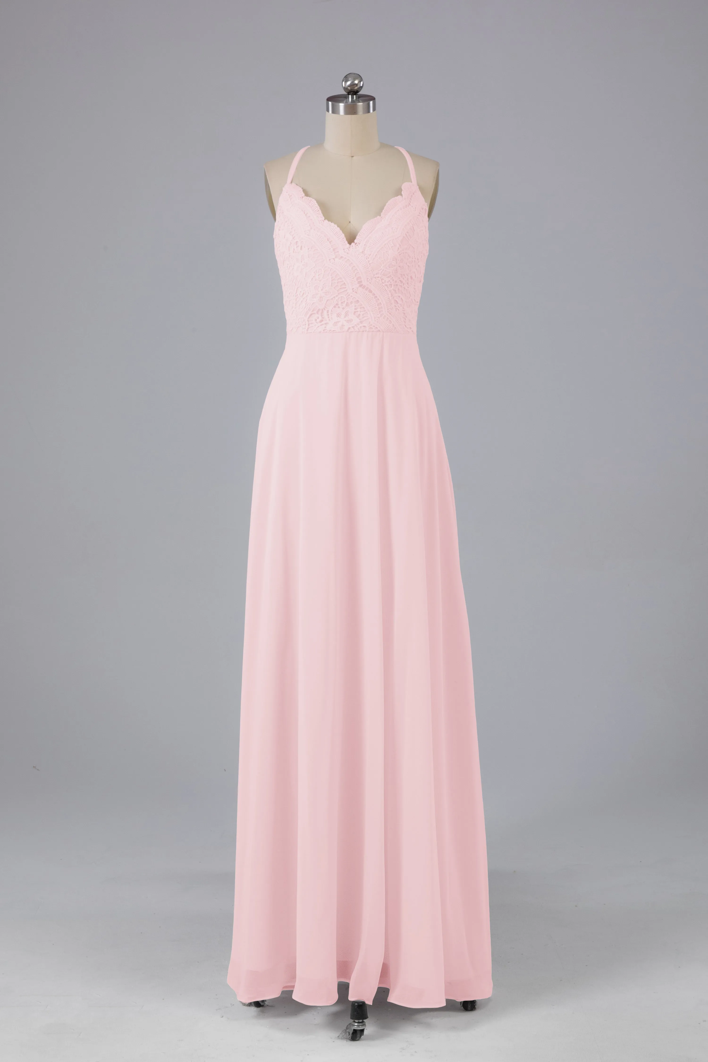 Backless Spaghetti Straps Lace Bridesmaid Dresses