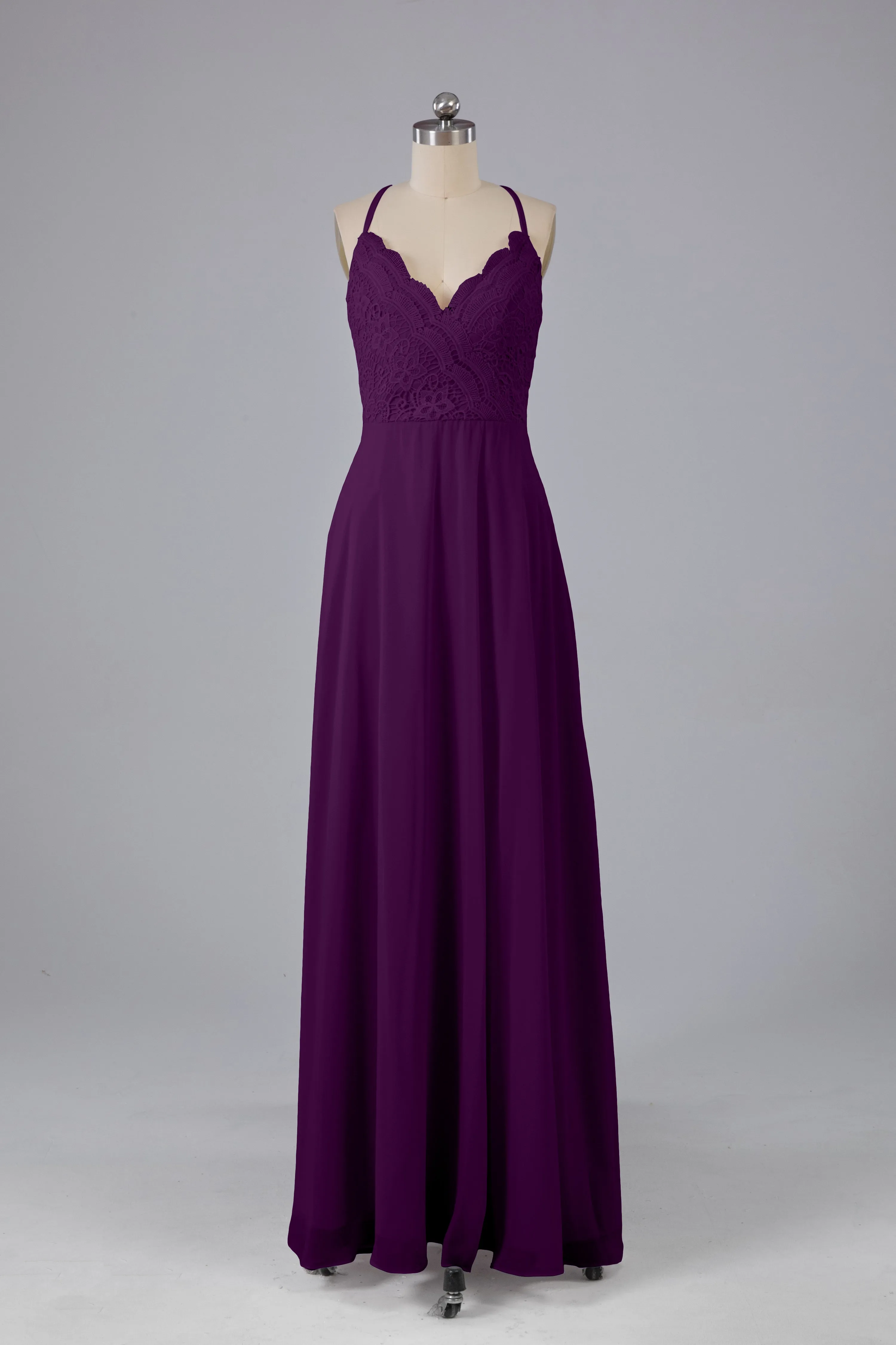 Backless Spaghetti Straps Lace Bridesmaid Dresses