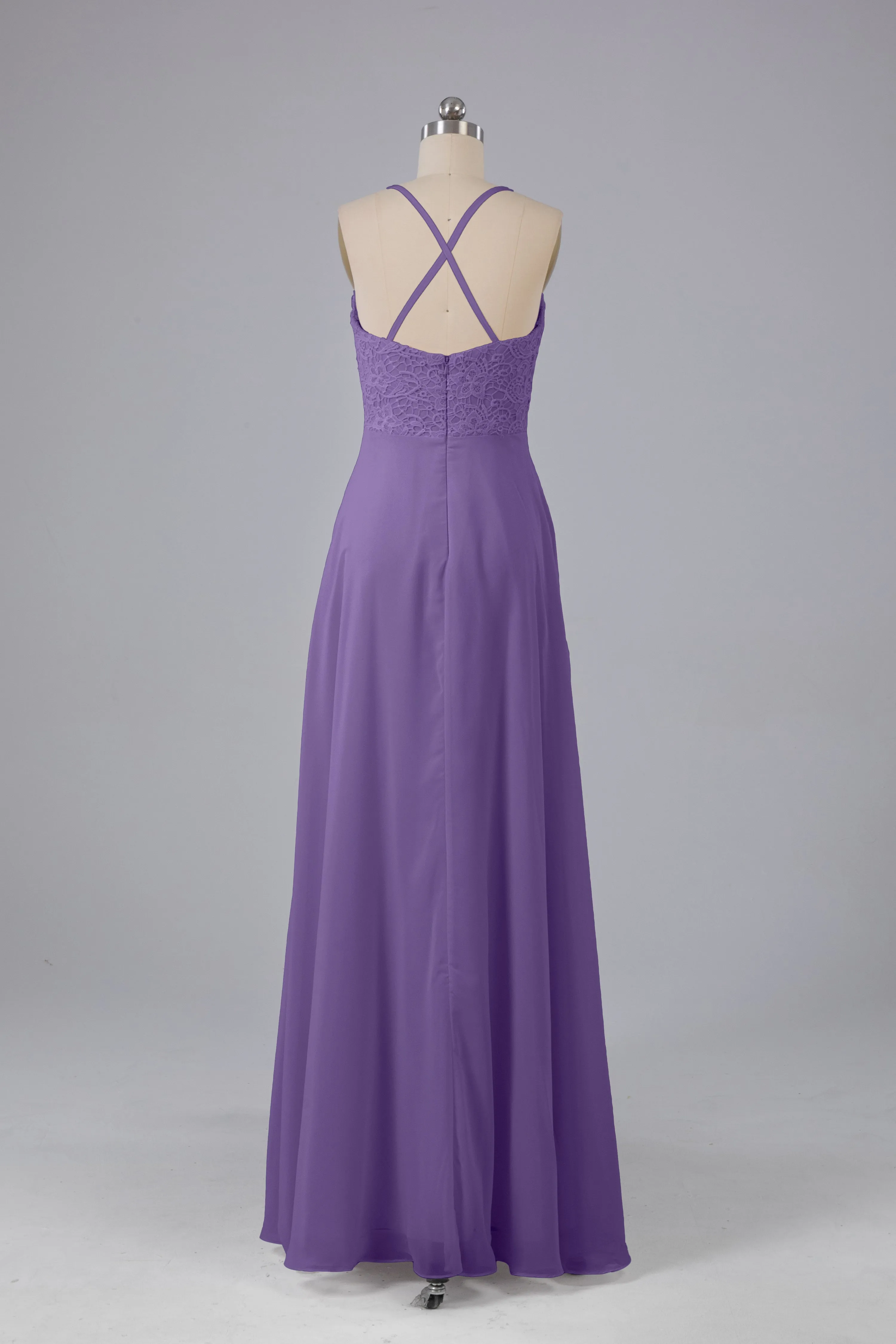 Backless Spaghetti Straps Lace Bridesmaid Dresses