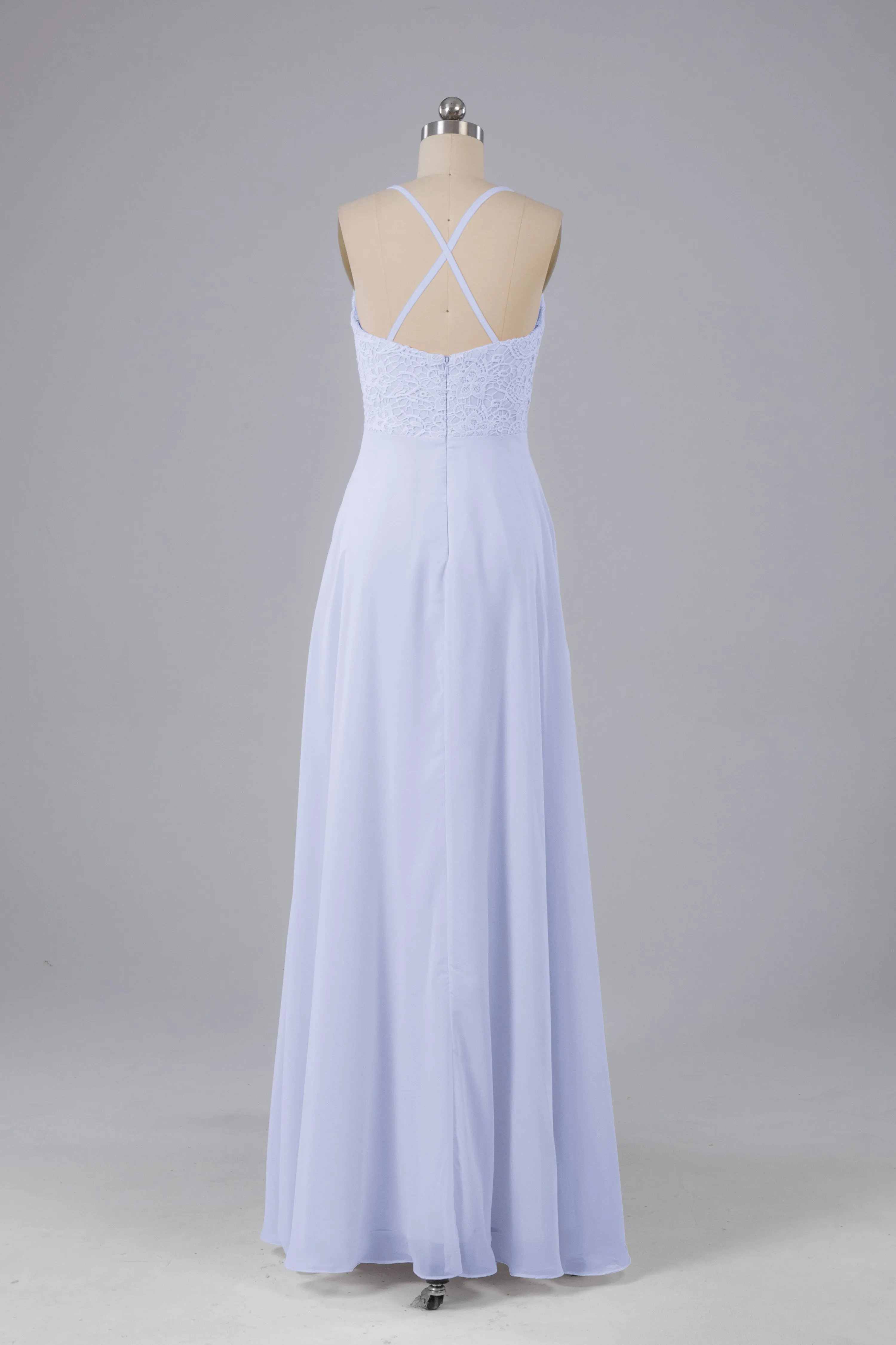 Backless Spaghetti Straps Lace Bridesmaid Dresses