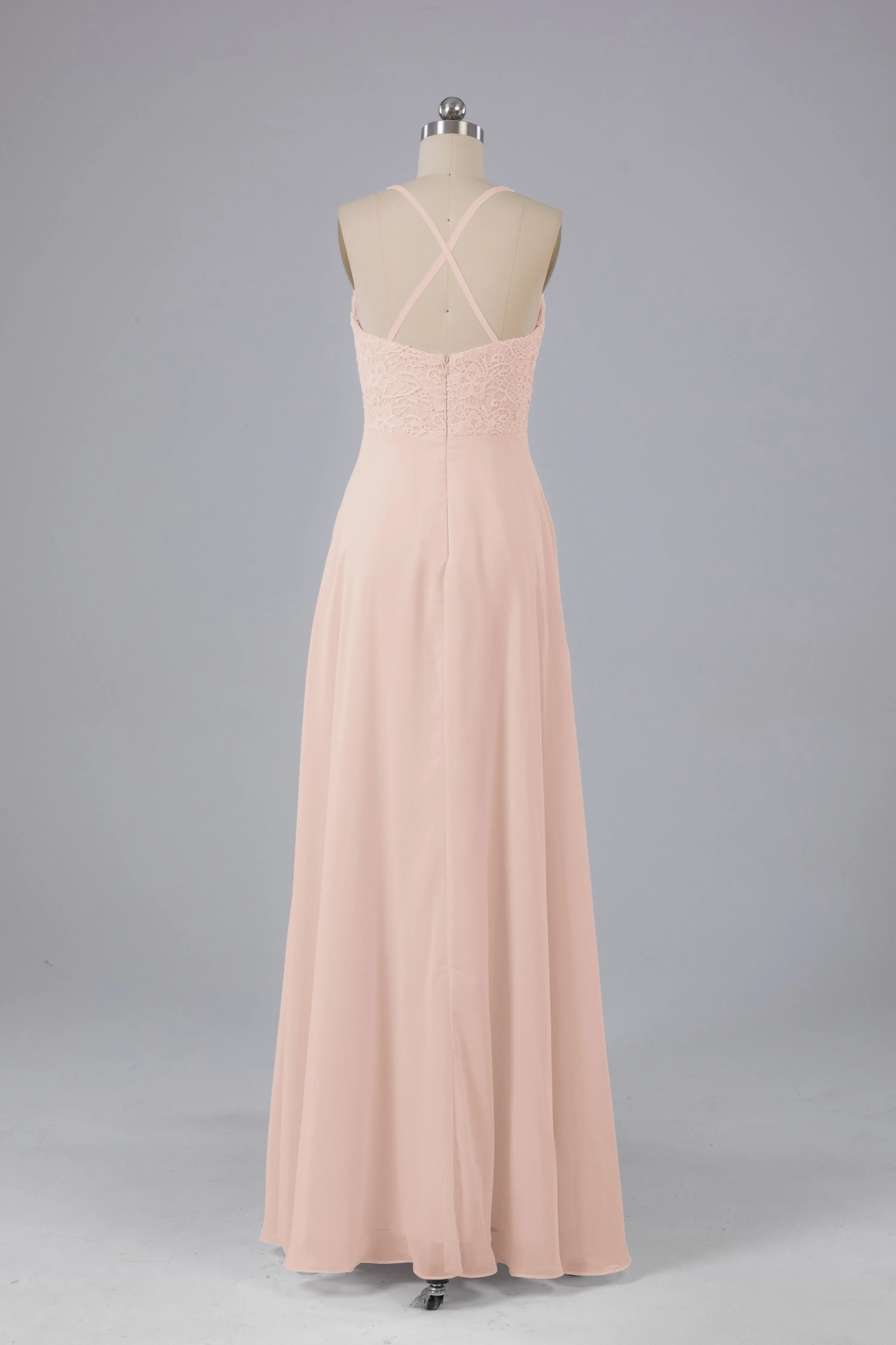 Backless Spaghetti Straps Lace Bridesmaid Dresses