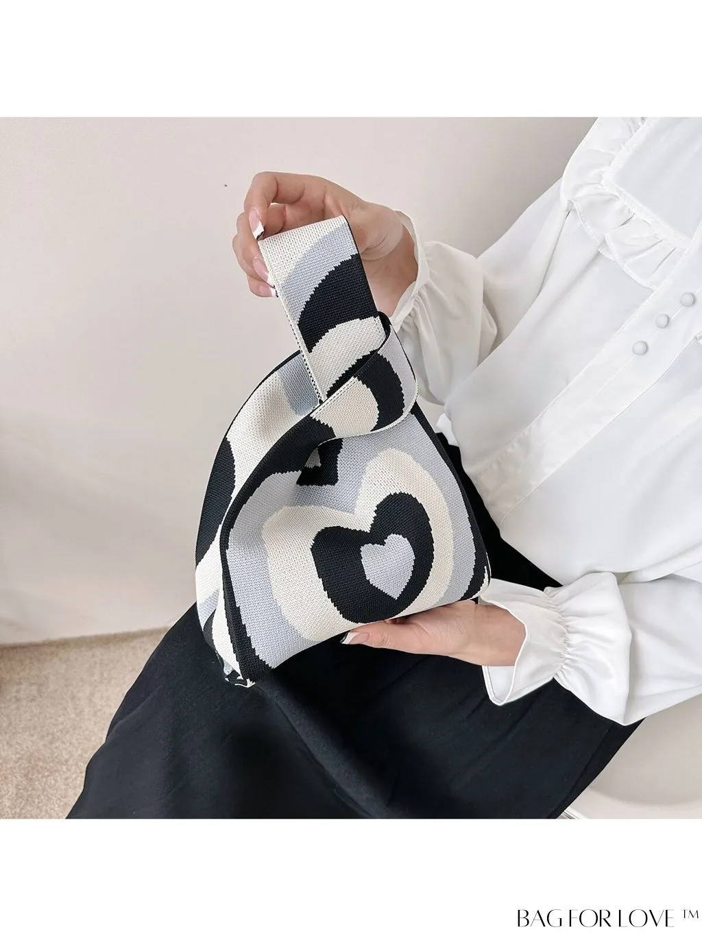 BagForLove - Chic Color Block Crochet Handbag with Heart Pattern - Compact and Trendy