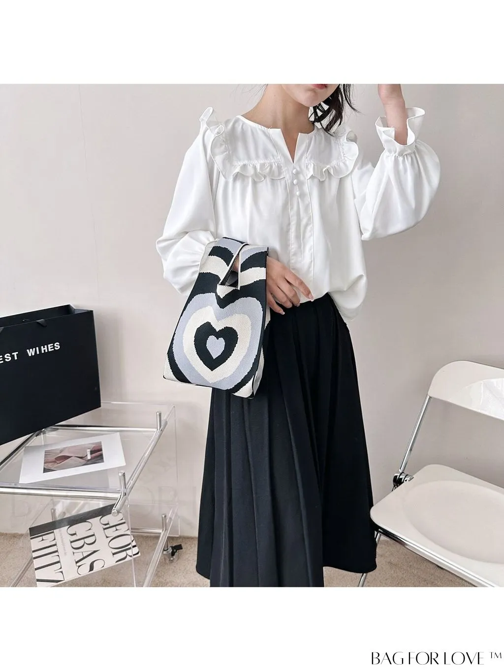 BagForLove - Chic Knitted Tote with Colorblock Design and Letter Print