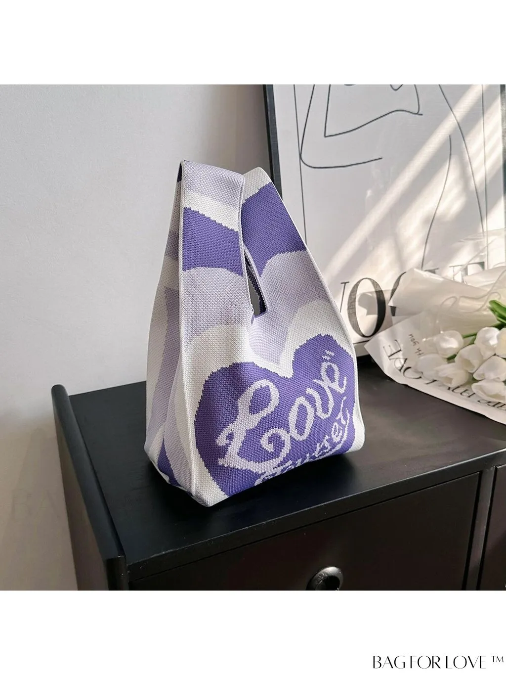 BagForLove - Chic Knitted Tote with Colorblock Design and Letter Print