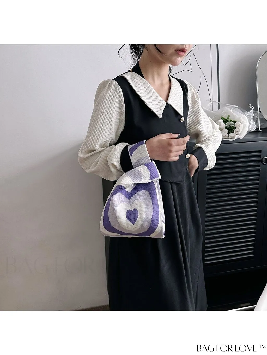 BagForLove - Chic Knitted Tote with Colorblock Design and Letter Print