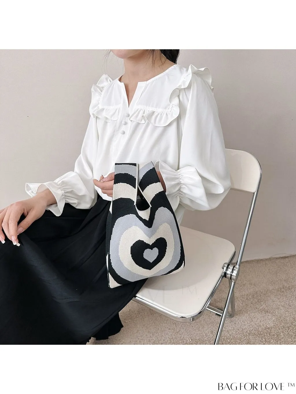 BagForLove - Chic Knitted Tote with Colorblock Design and Letter Print