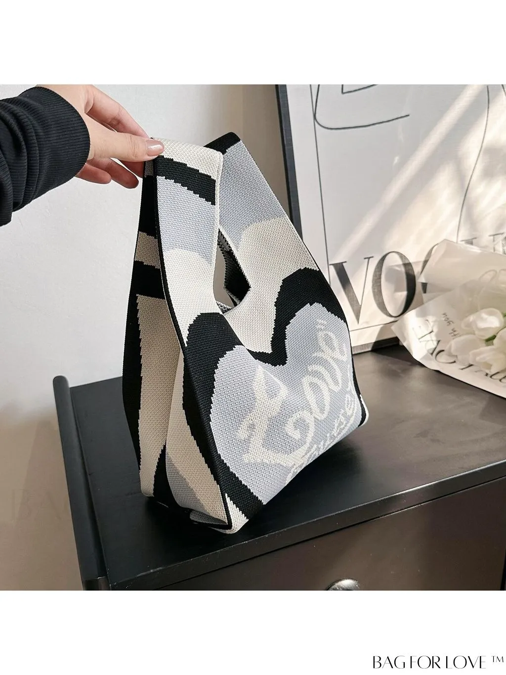 BagForLove - Chic Knitted Tote with Colorblock Design and Letter Print