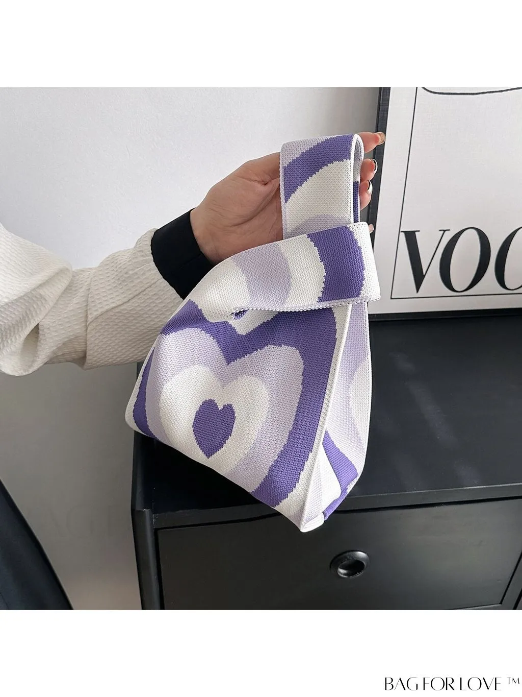 BagForLove - Chic Knitted Tote with Colorblock Design and Letter Print