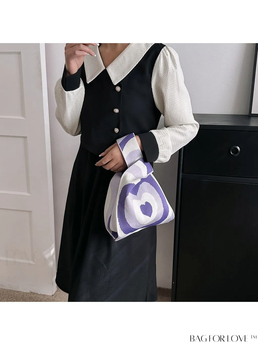 BagForLove - Chic Knitted Tote with Colorblock Design and Letter Print
