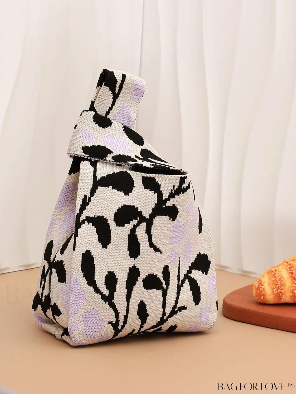 BagForLove - Portable Floral Mini Knitted Handbag with Double Handles for Women