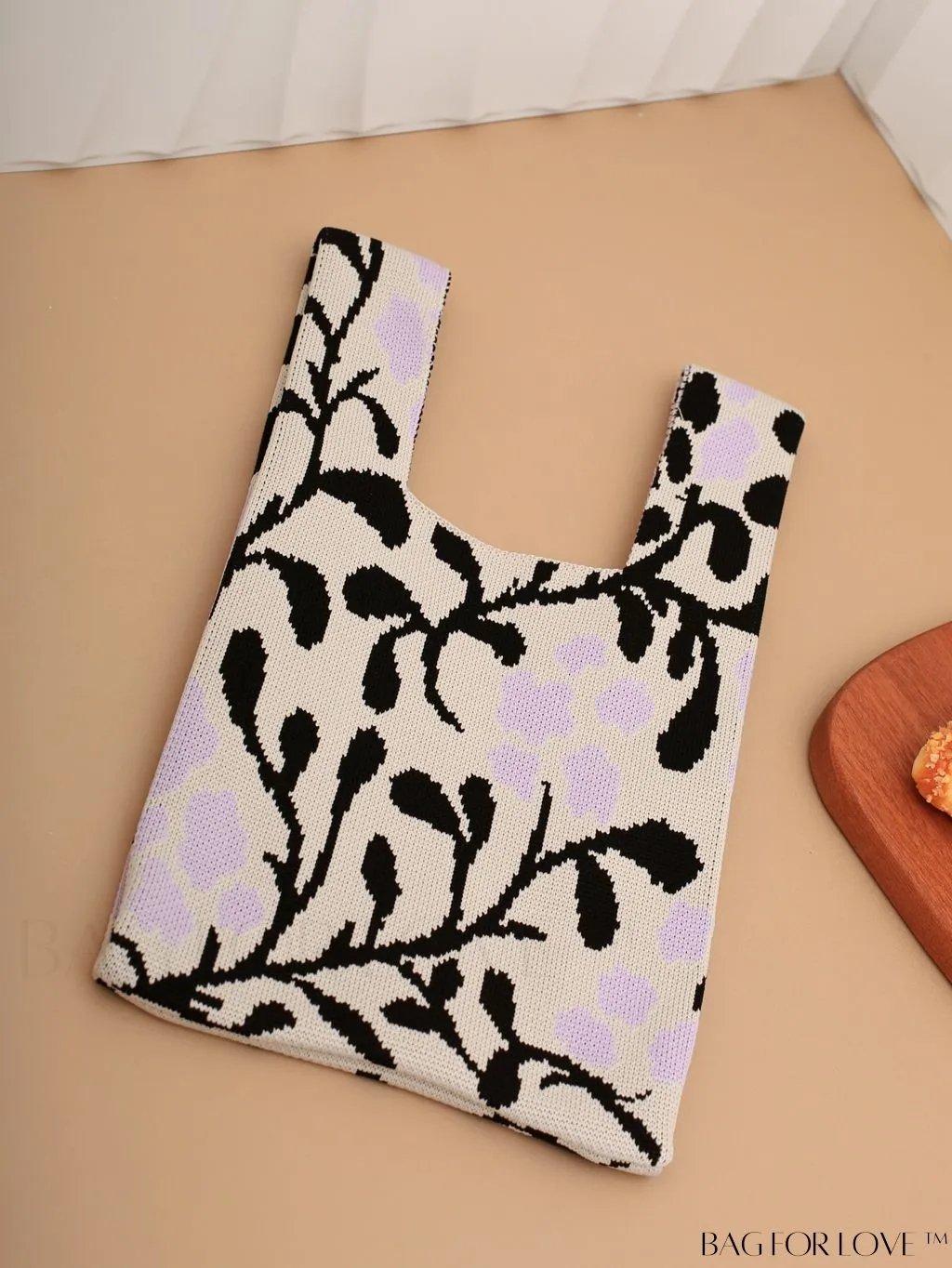 BagForLove - Portable Floral Mini Knitted Handbag with Double Handles for Women