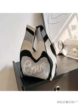 BagForLove - Stylish Mini Crochet Tote Bag with Color Block and Letter Print