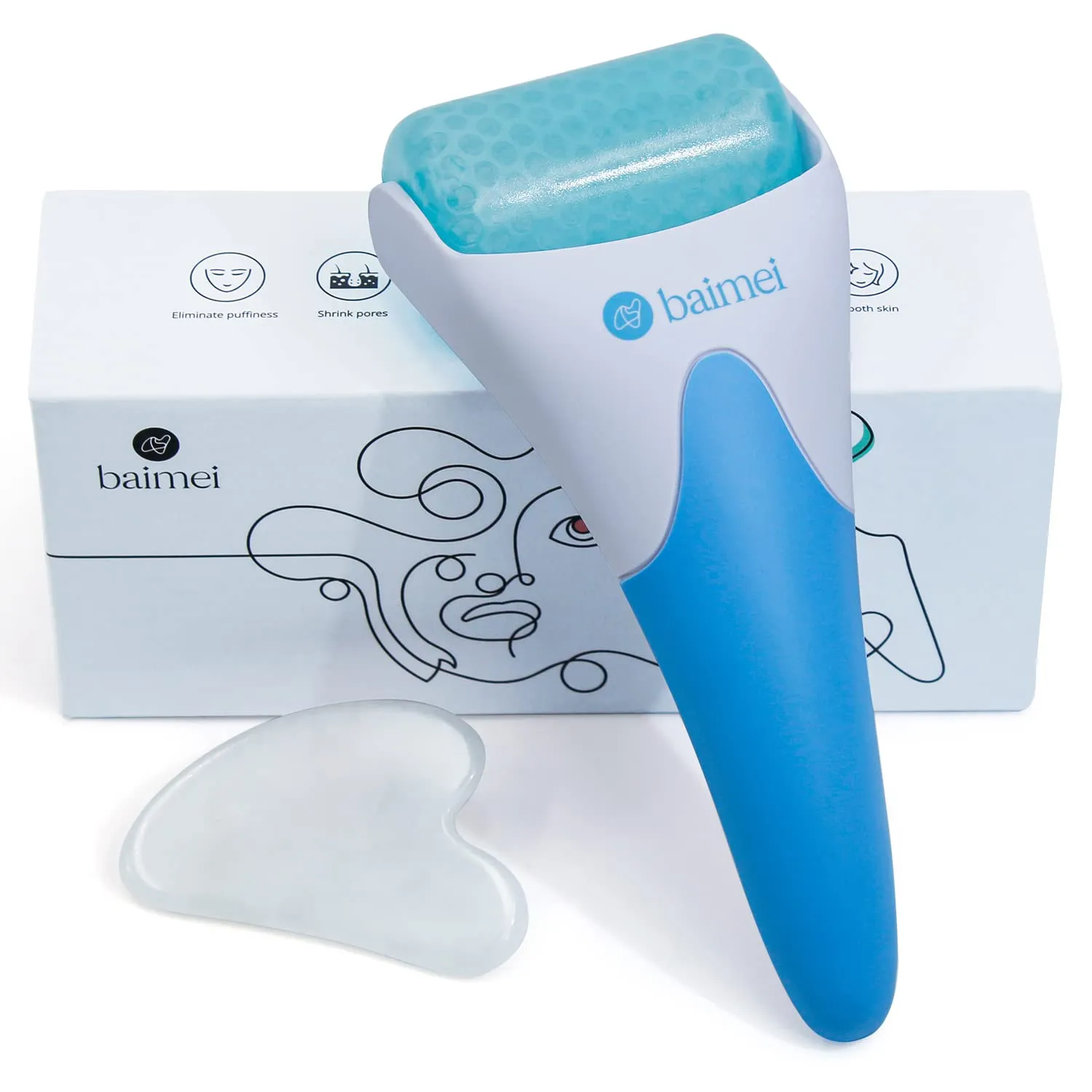 BAIMEI Jade Roller & Gua Sha Set Facial Beauty Tools, Face Roller Skin Massager for Face, Neck and Eye Treatment Facial Roller for Skin Care Routine