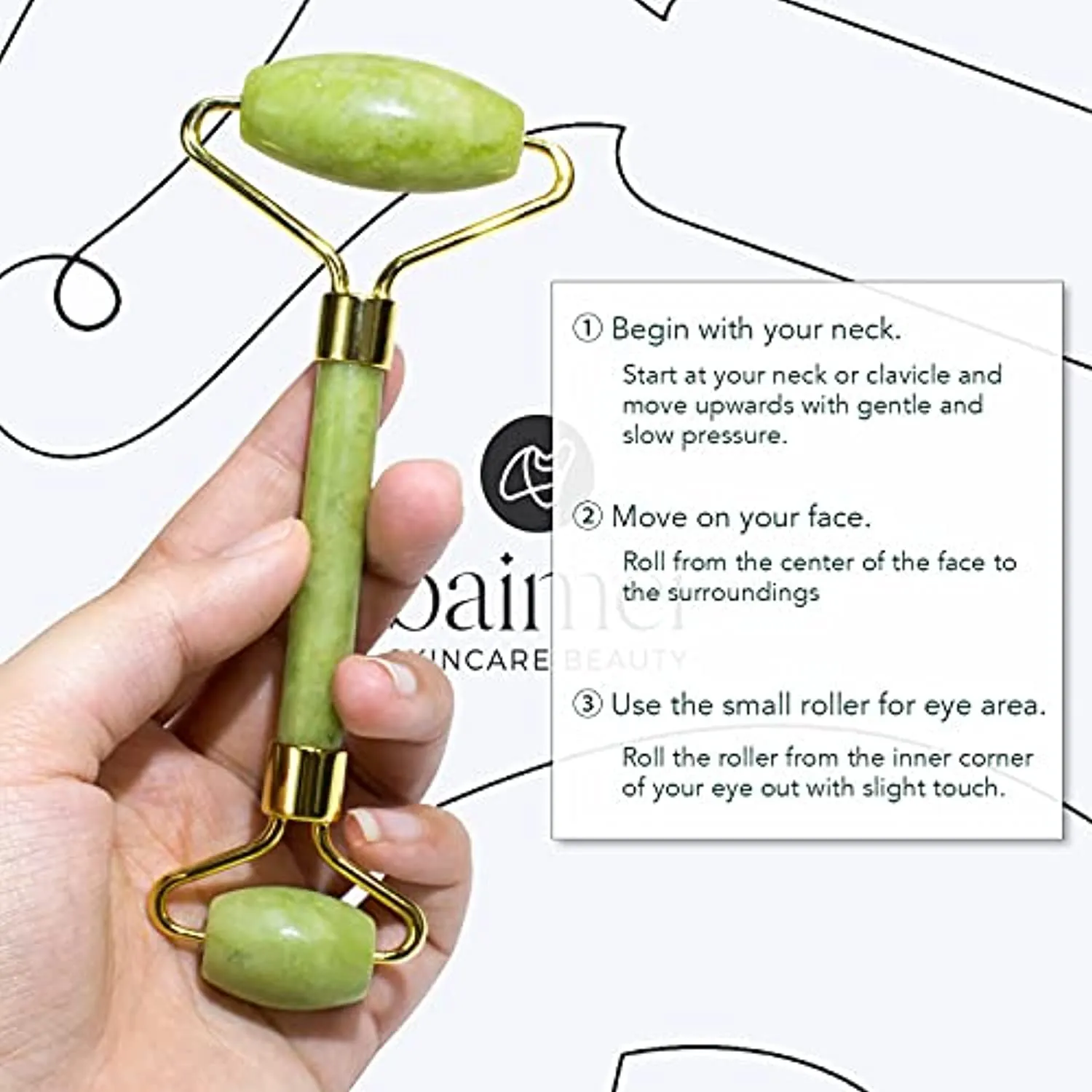 BAIMEI Jade Roller & Gua Sha Set Facial Beauty Tools, Face Roller Skin Massager for Face, Neck and Eye Treatment Facial Roller for Skin Care Routine