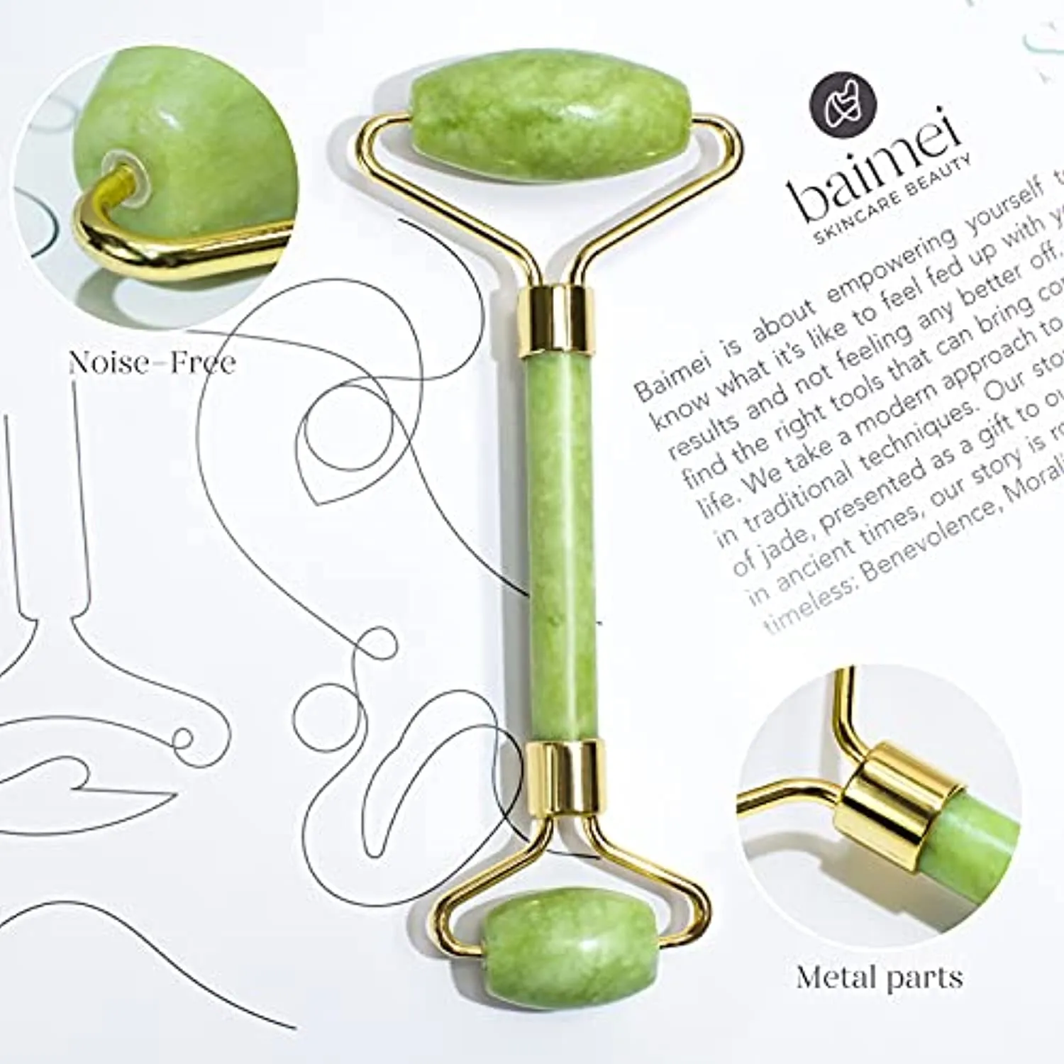 BAIMEI Jade Roller & Gua Sha Set Facial Beauty Tools, Face Roller Skin Massager for Face, Neck and Eye Treatment Facial Roller for Skin Care Routine