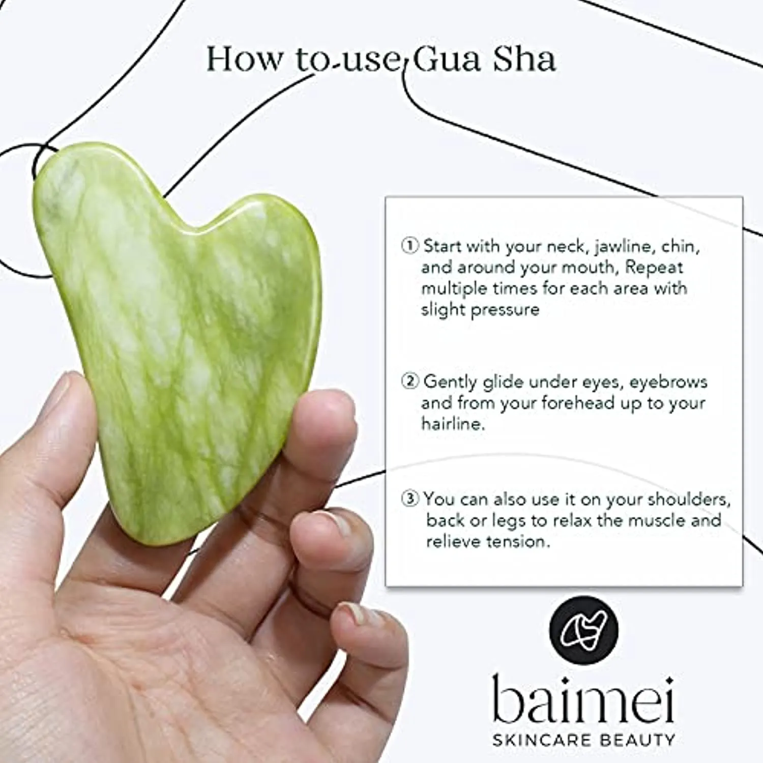 BAIMEI Jade Roller & Gua Sha Set Facial Beauty Tools, Face Roller Skin Massager for Face, Neck and Eye Treatment Facial Roller for Skin Care Routine