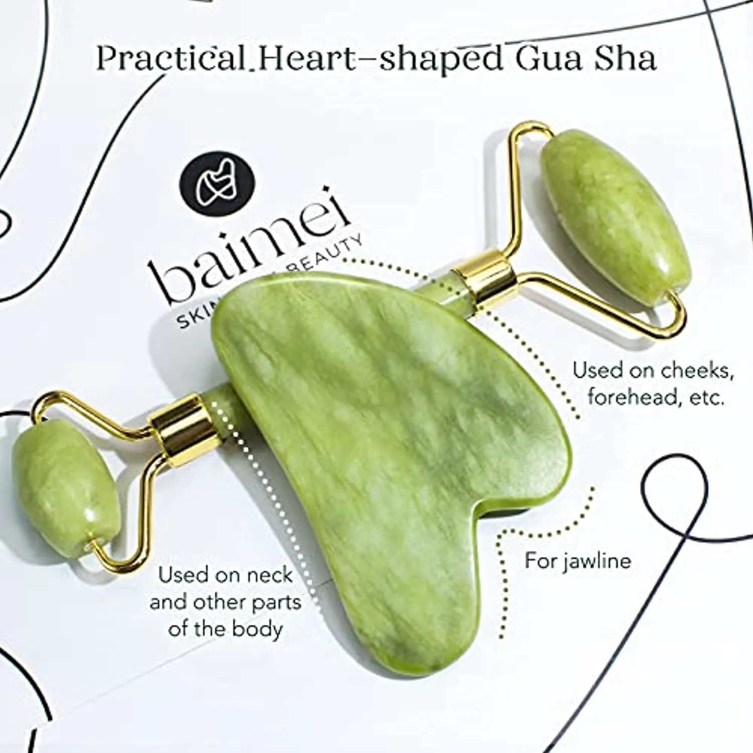 BAIMEI Jade Roller & Gua Sha Set Facial Beauty Tools, Face Roller Skin Massager for Face, Neck and Eye Treatment Facial Roller for Skin Care Routine
