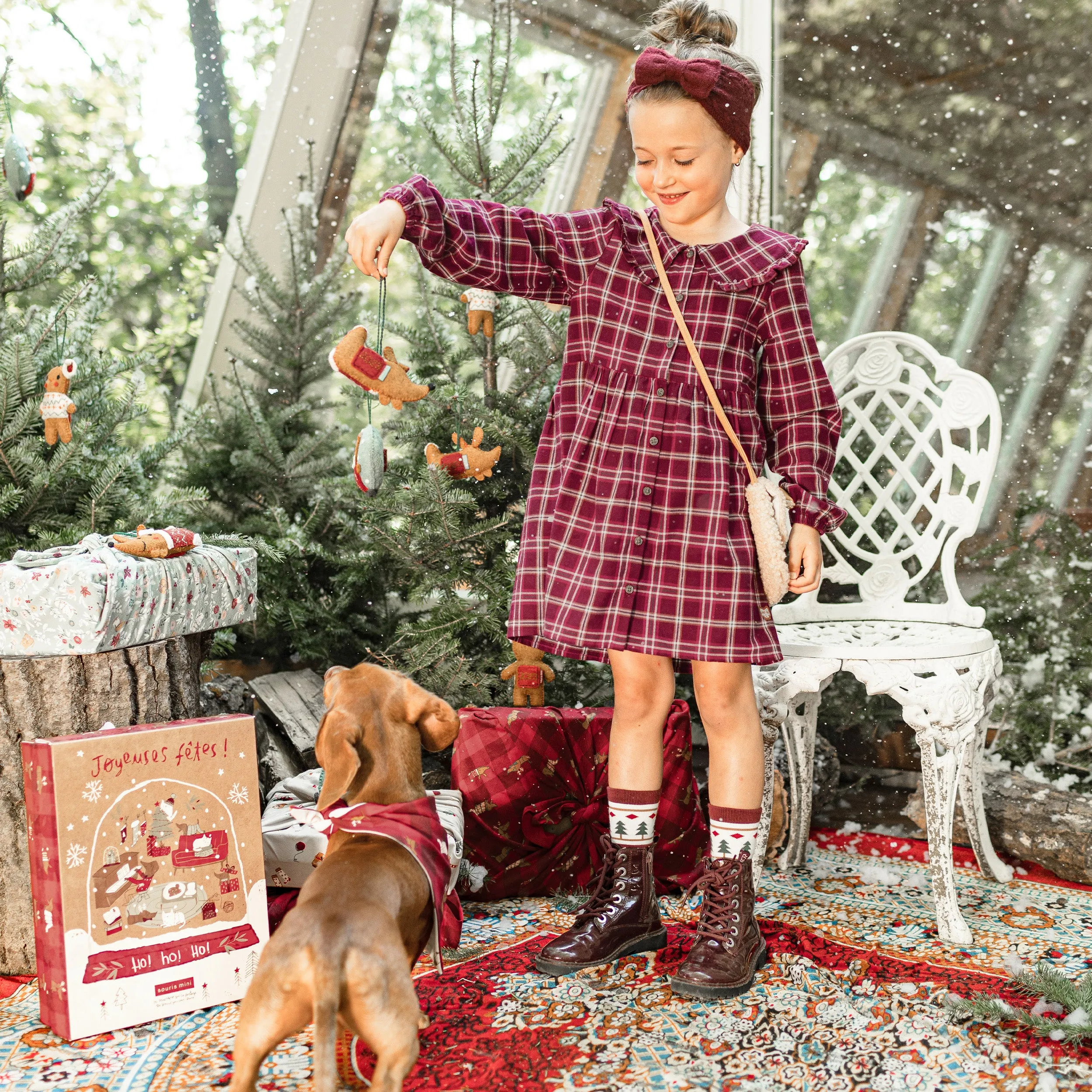 Bandeau bourgogne en maille avec une boucle, enfant || Burgundy knitted headband with buckle, child
