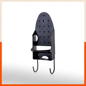 Bathla Heat Resistant Wall Mounted Iron Board Holder with Steel Hooks | Space Saving Design - Organised Cables | Black