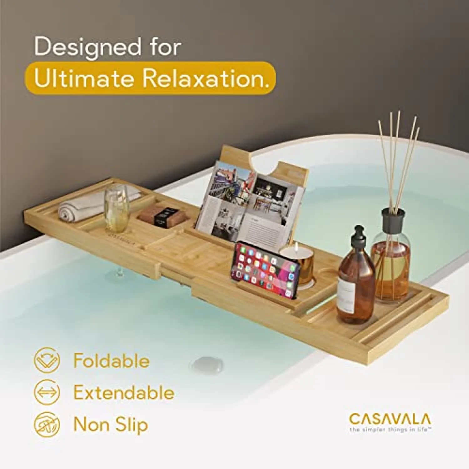 Bathtub Caddy Tray – Bath Caddy Tray for Bathtub – Expandable Bath Caddy - Bathroom Accessories for a Modern Home – Practical and Versatile Bathtub Tray with Extending Sides.