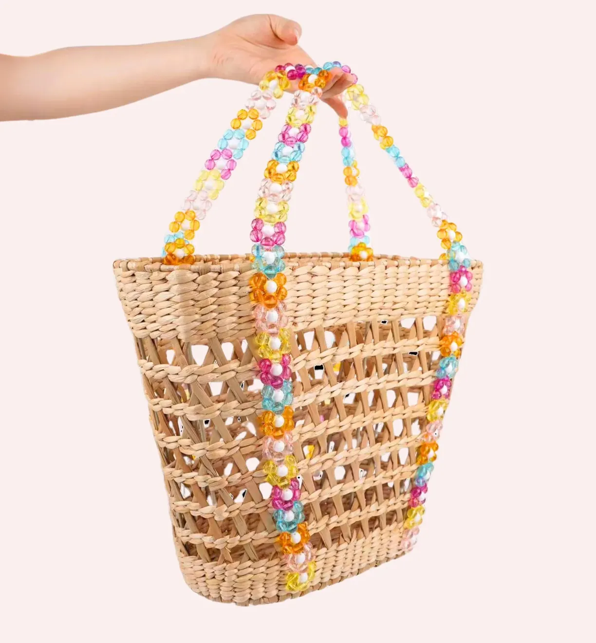 Beaded Beach Basket Tote