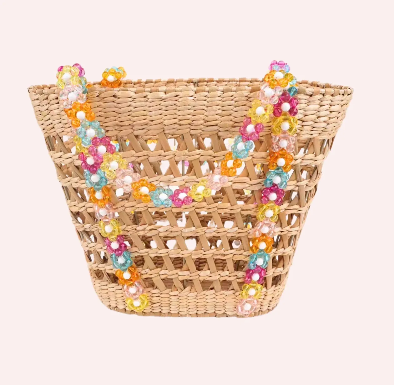 Beaded Beach Basket Tote
