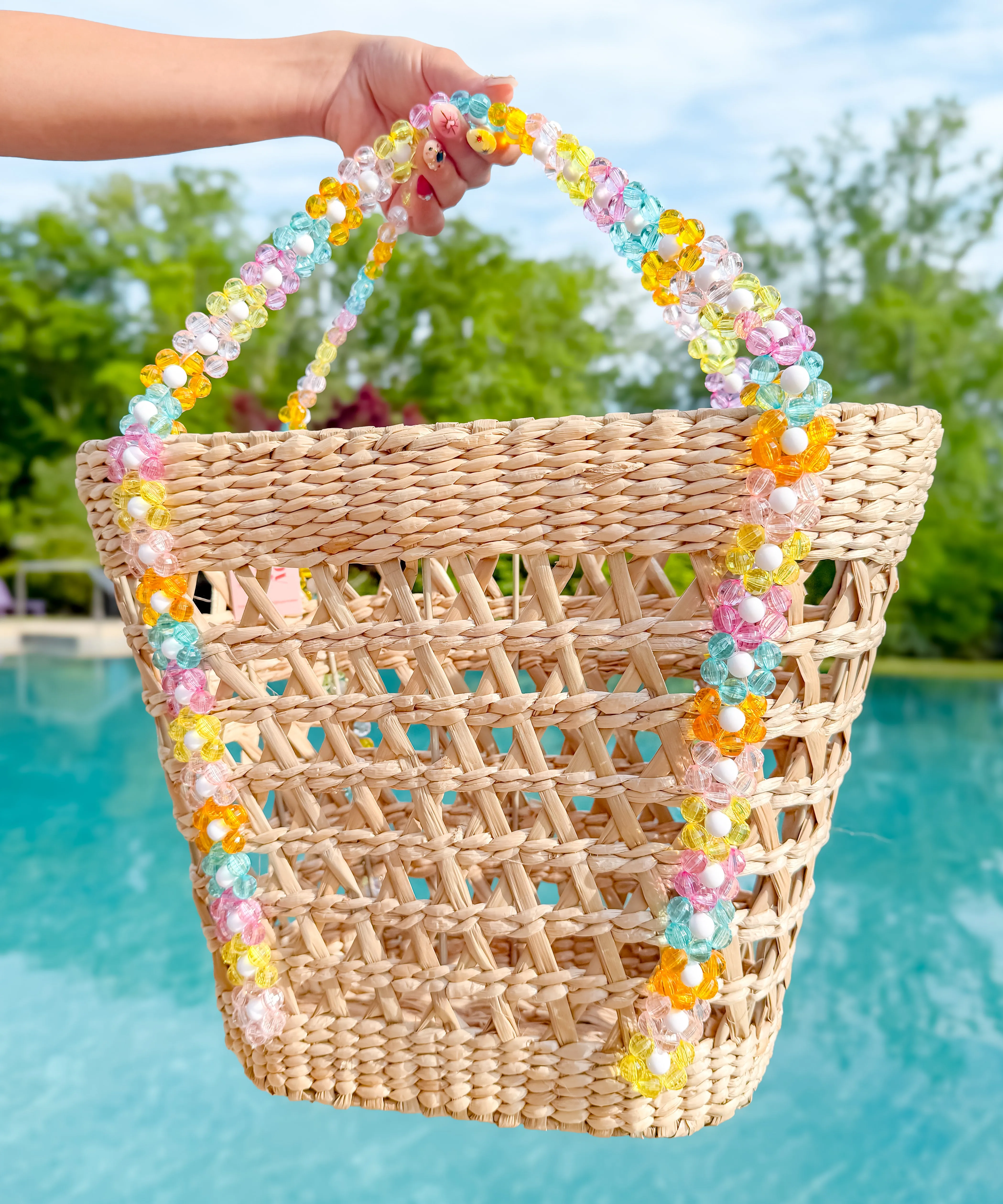Beaded Beach Basket Tote