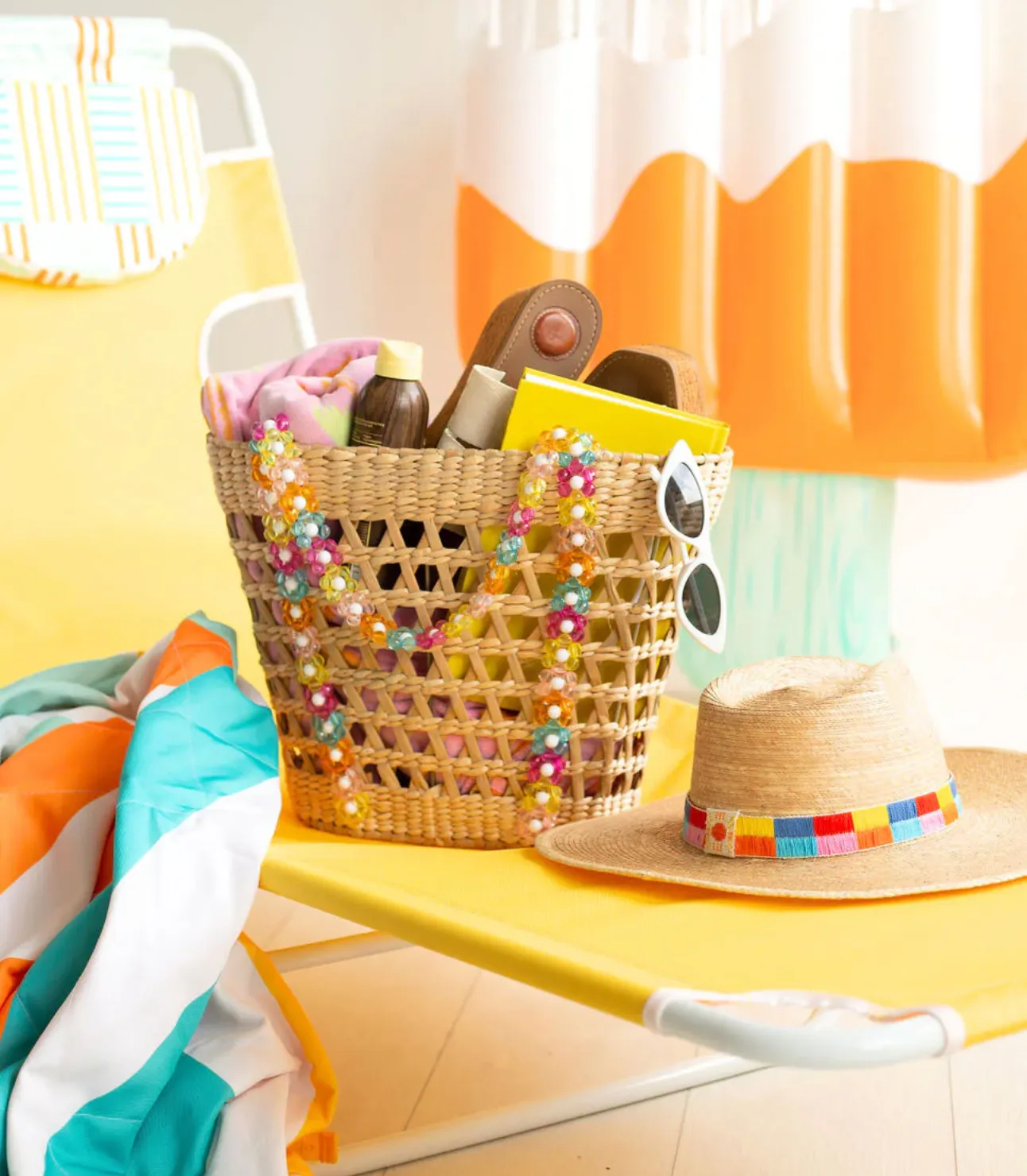 Beaded Beach Basket Tote
