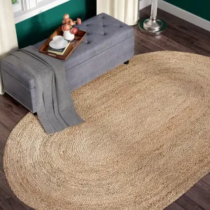 Beautiful Coastal Hand Braided 4 Ft X 6Ft Oval Jute Area Rug, Natural, Reversible, Made in India by Rajrang!
