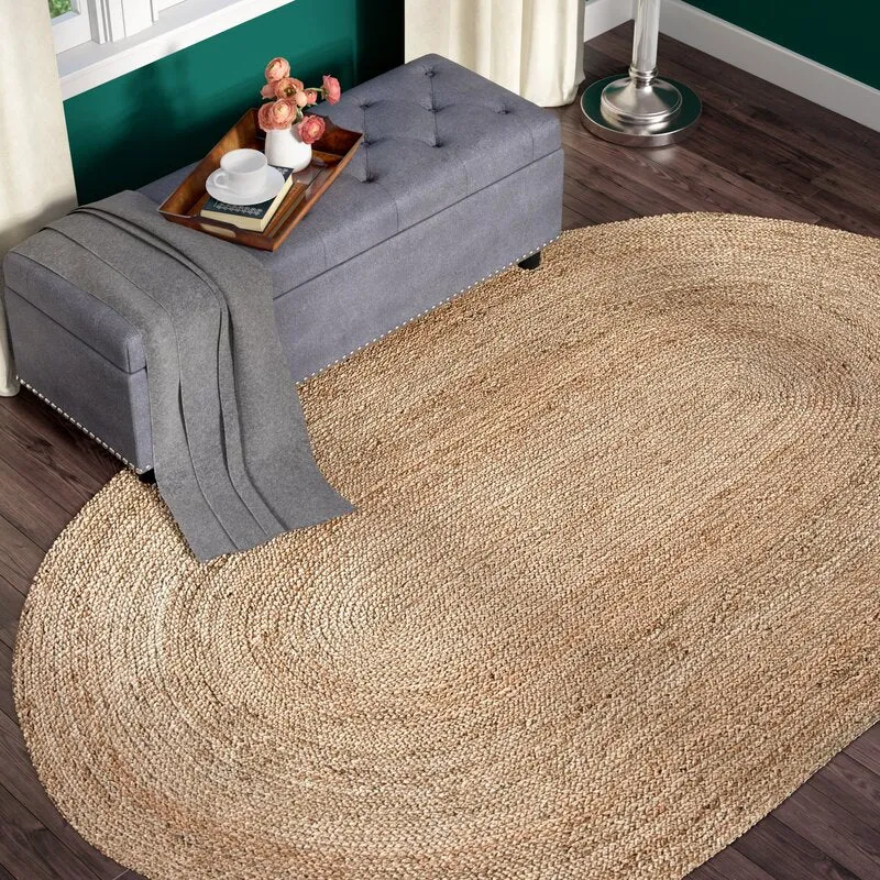 Beautiful Coastal Hand Braided 4 Ft X 6Ft Oval Jute Area Rug, Natural, Reversible, Made in India by Rajrang!