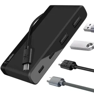 Belkin USB-C 4-Port Mini Hub (USB Type-C) - Black (F4U090btBLK) Connect Anywhere, 5Gbps Speed, Compact & Travel-Ready, Ultra-Portable,2 Years Warranty